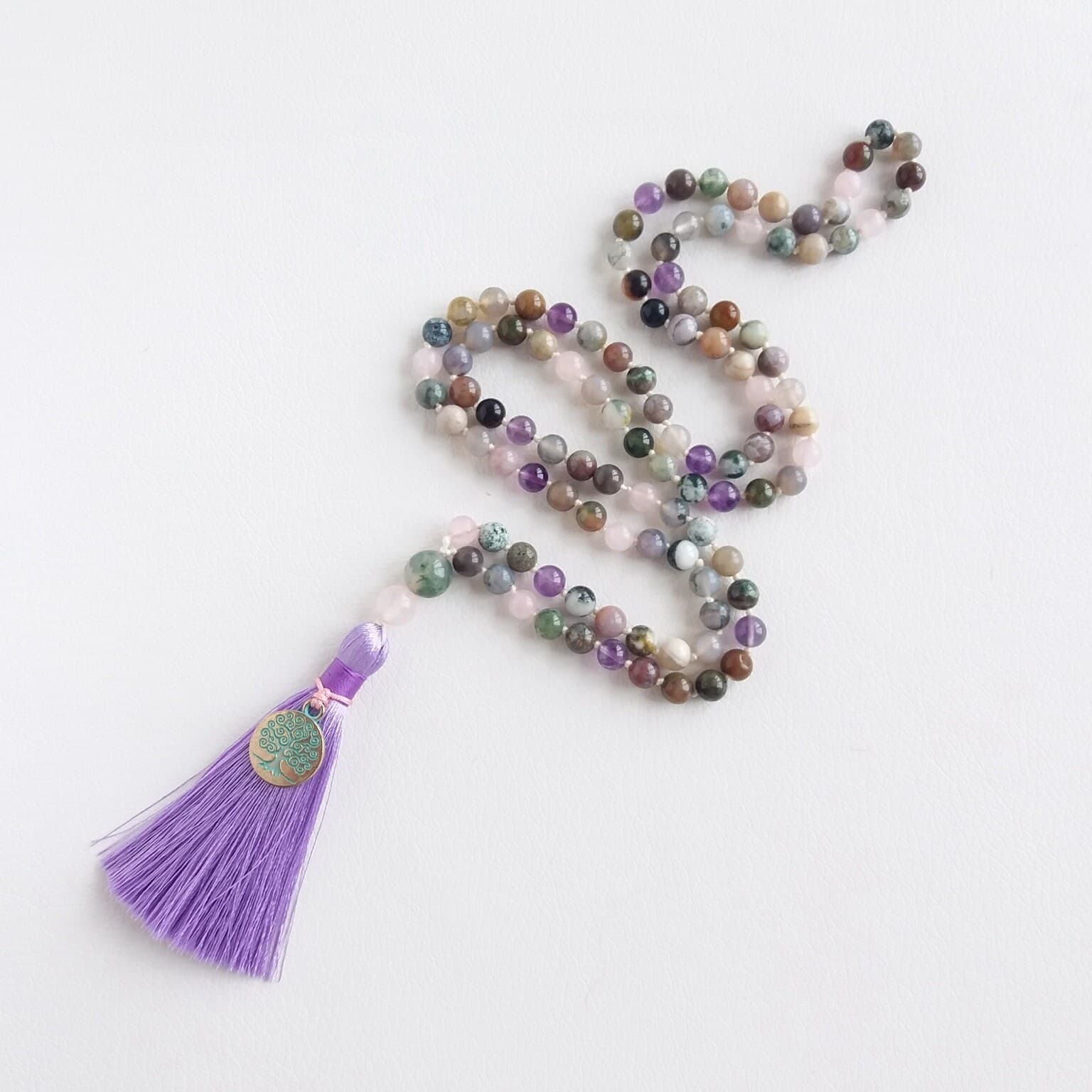 Amethyst mala 108 knotted Rose quartz mala 6mm beads Moss agate mala Buddhist prayer beads - image 5
