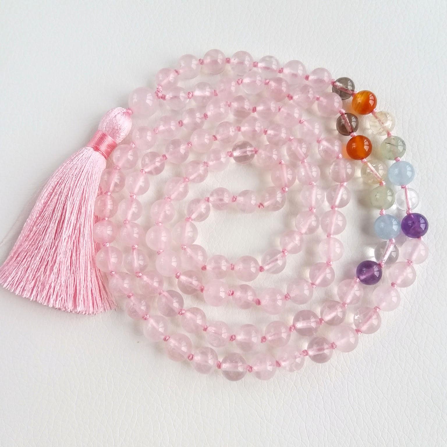 Mala beads 108 with tassel Rose quartz mala necklace 7 chakra mala - image 4