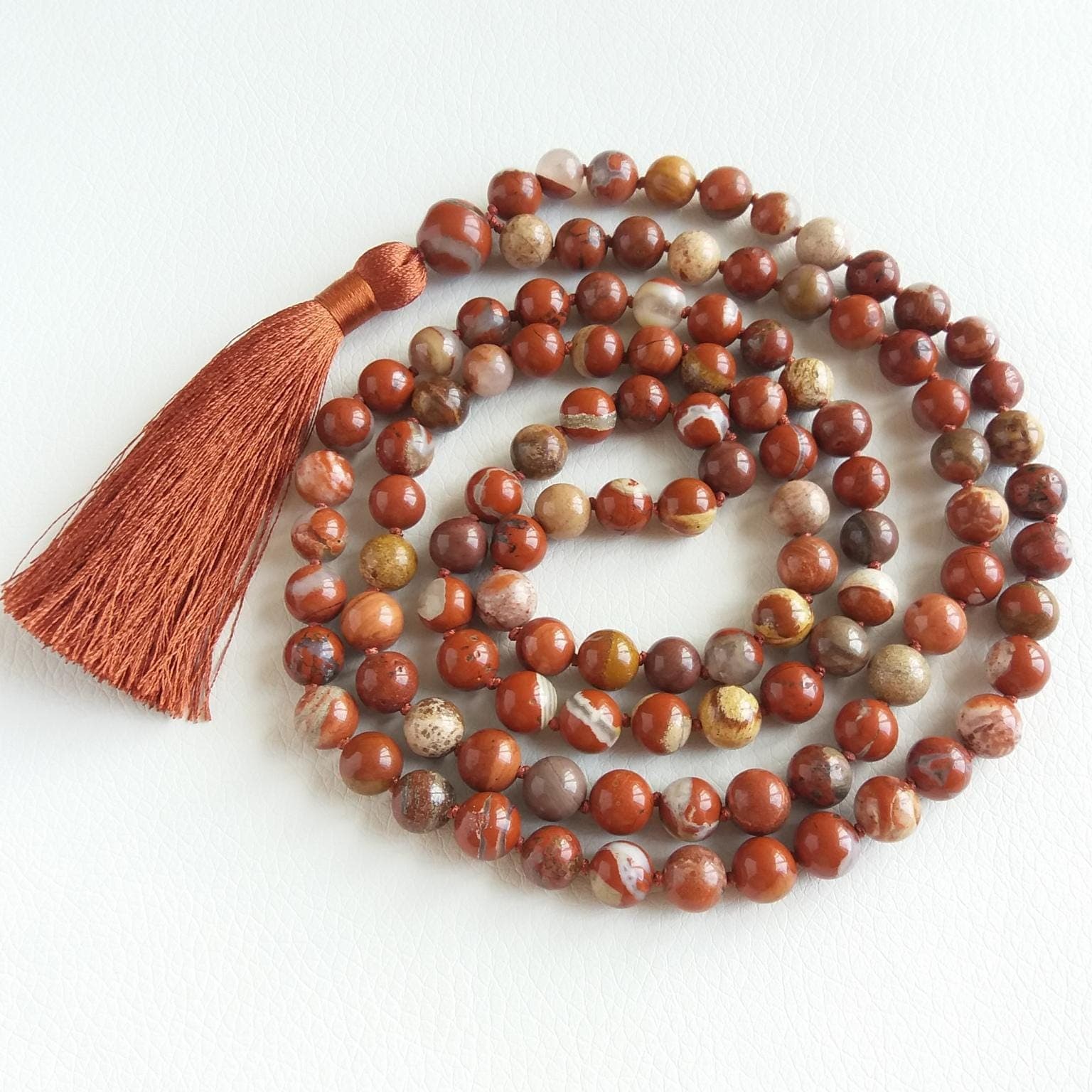 Mala beads 108 Red jasper mala 108 beads Prayer beads buddhist Hand knotted mala - image 4