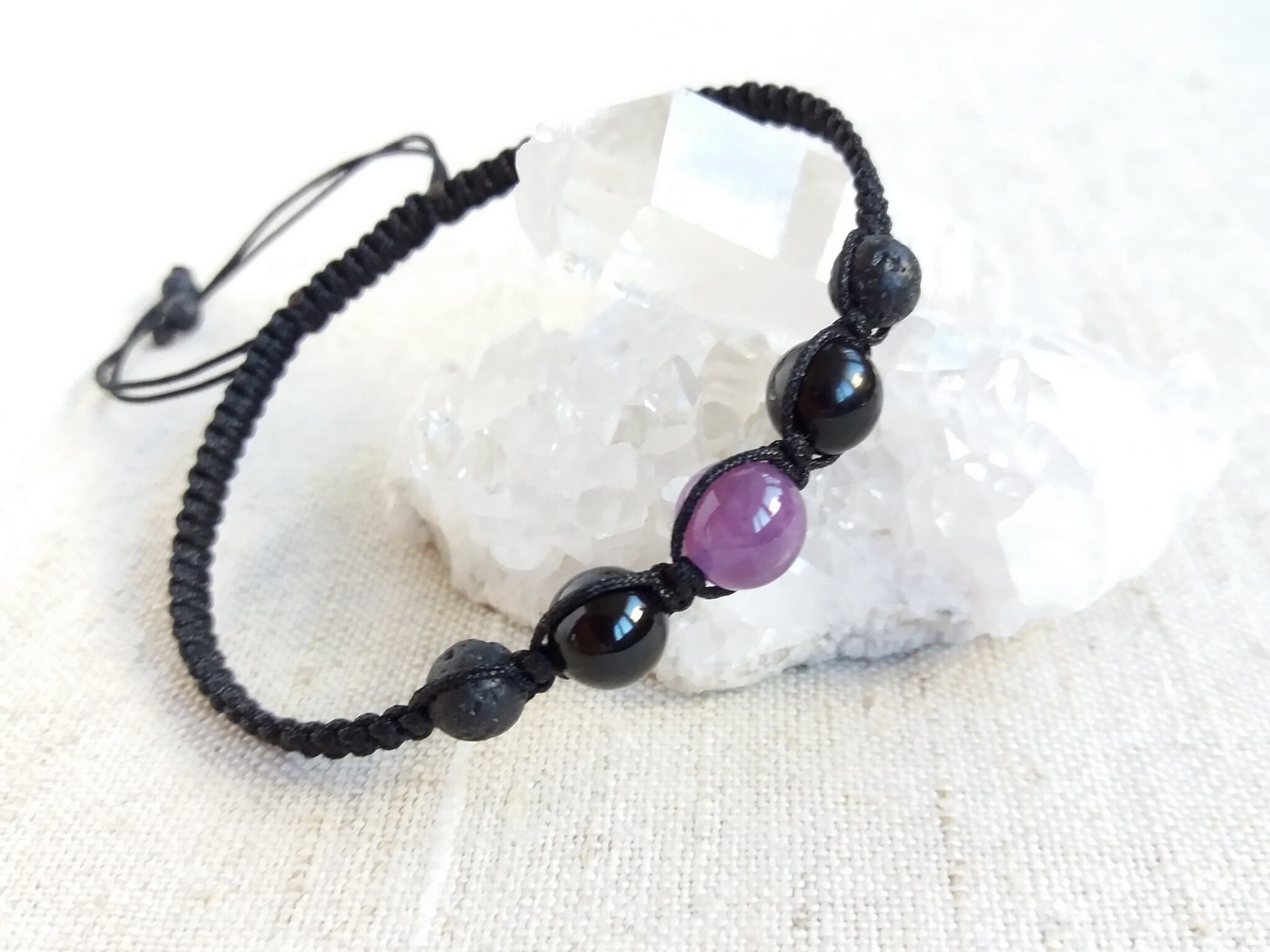 Amethyst bracelet for women Black tourmaline bracelet mens Lava bead bracelet Braided bracelet with beads - image 3
