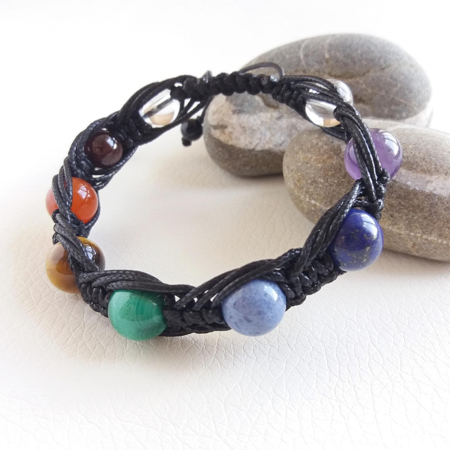 Chakra bracelet mens Braided bracelet with stone Chakra healing bracelet natural - image 5