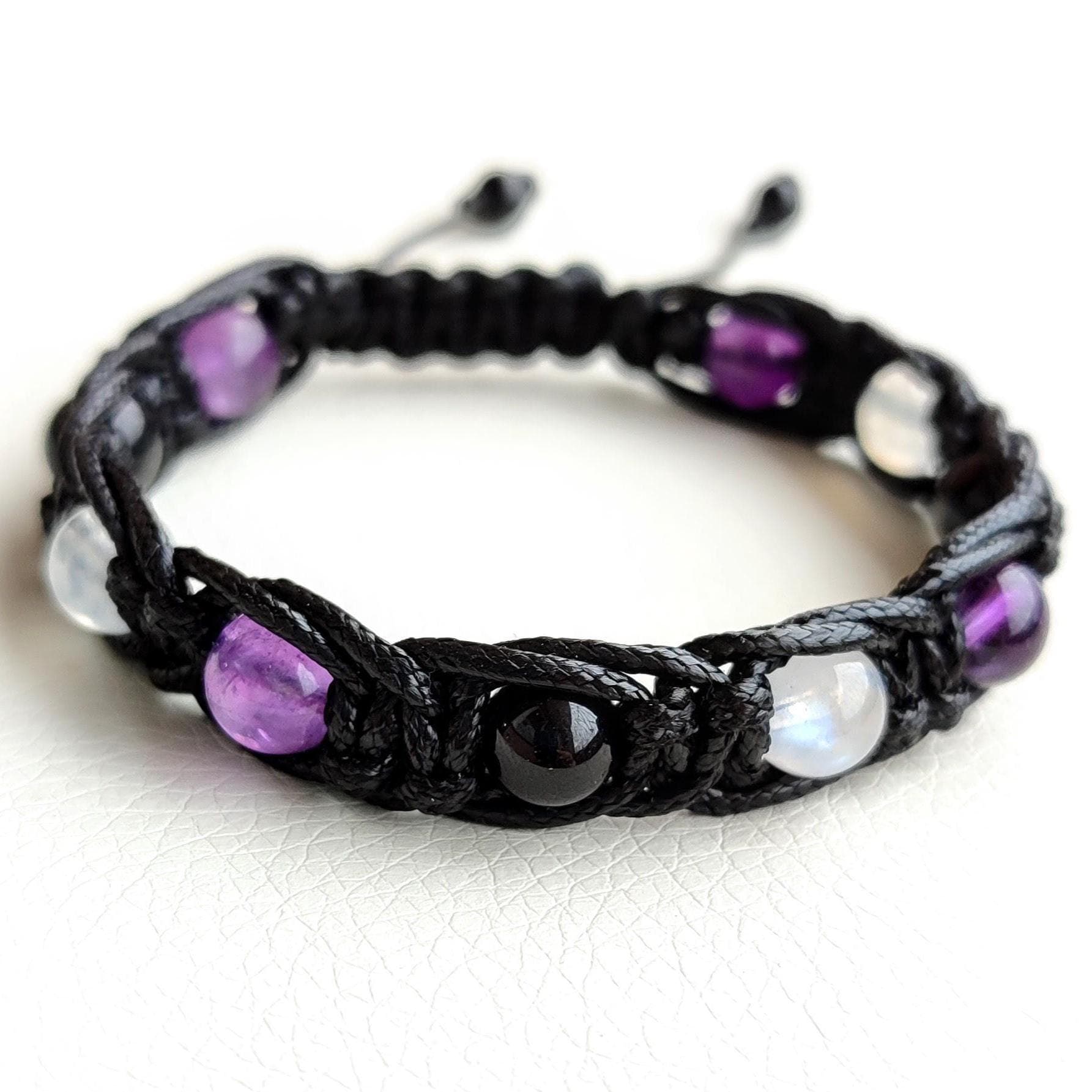 Blue moonstone bracelet Amethyst bracelet for women Black tourmaline bracelet mens Braided bracelet