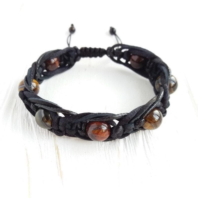 Tigers eye bracelet men Leather bracelet women Braided bracelet with beads - image 3