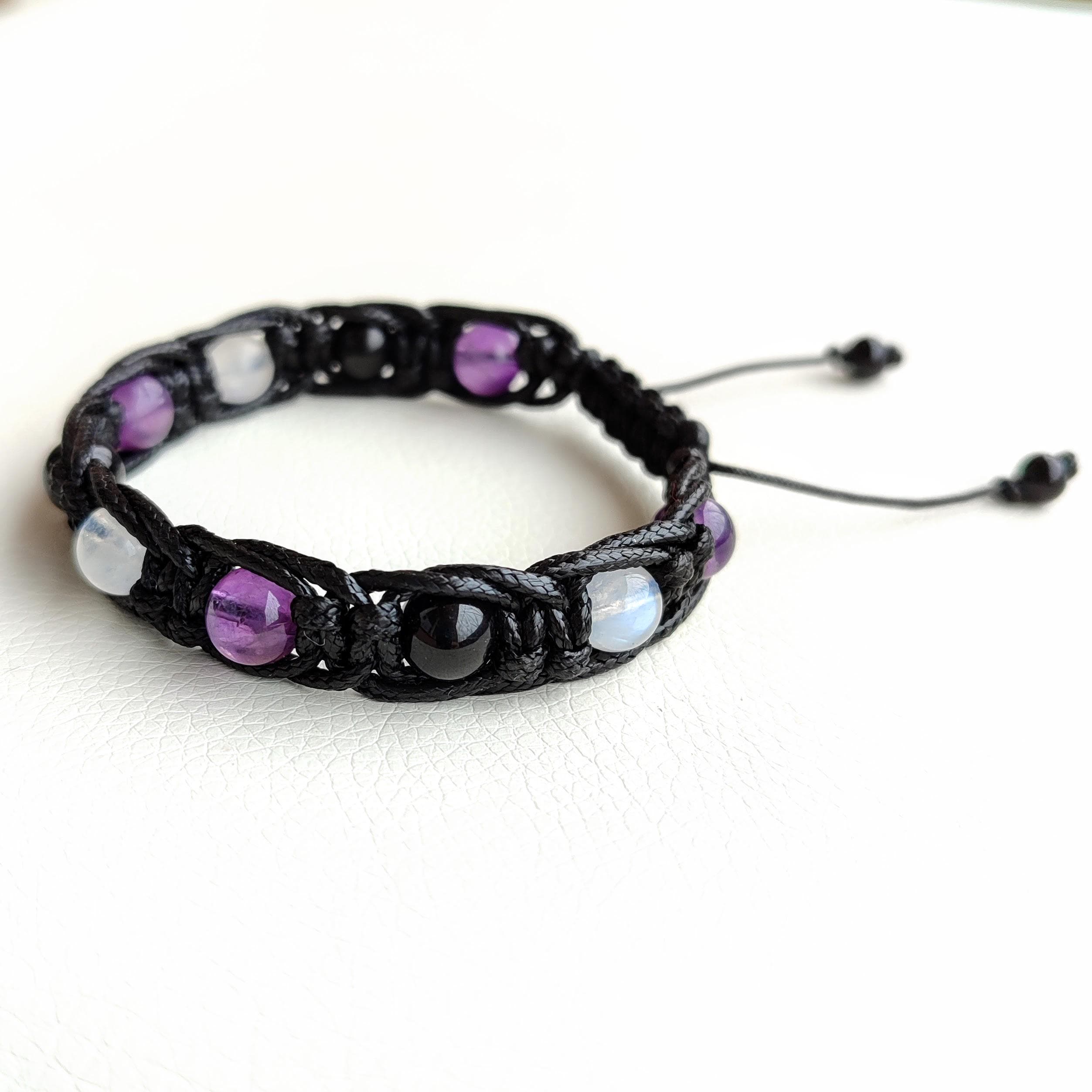 Blue moonstone bracelet Amethyst bracelet for women Black tourmaline bracelet mens Braided bracelet - image 4