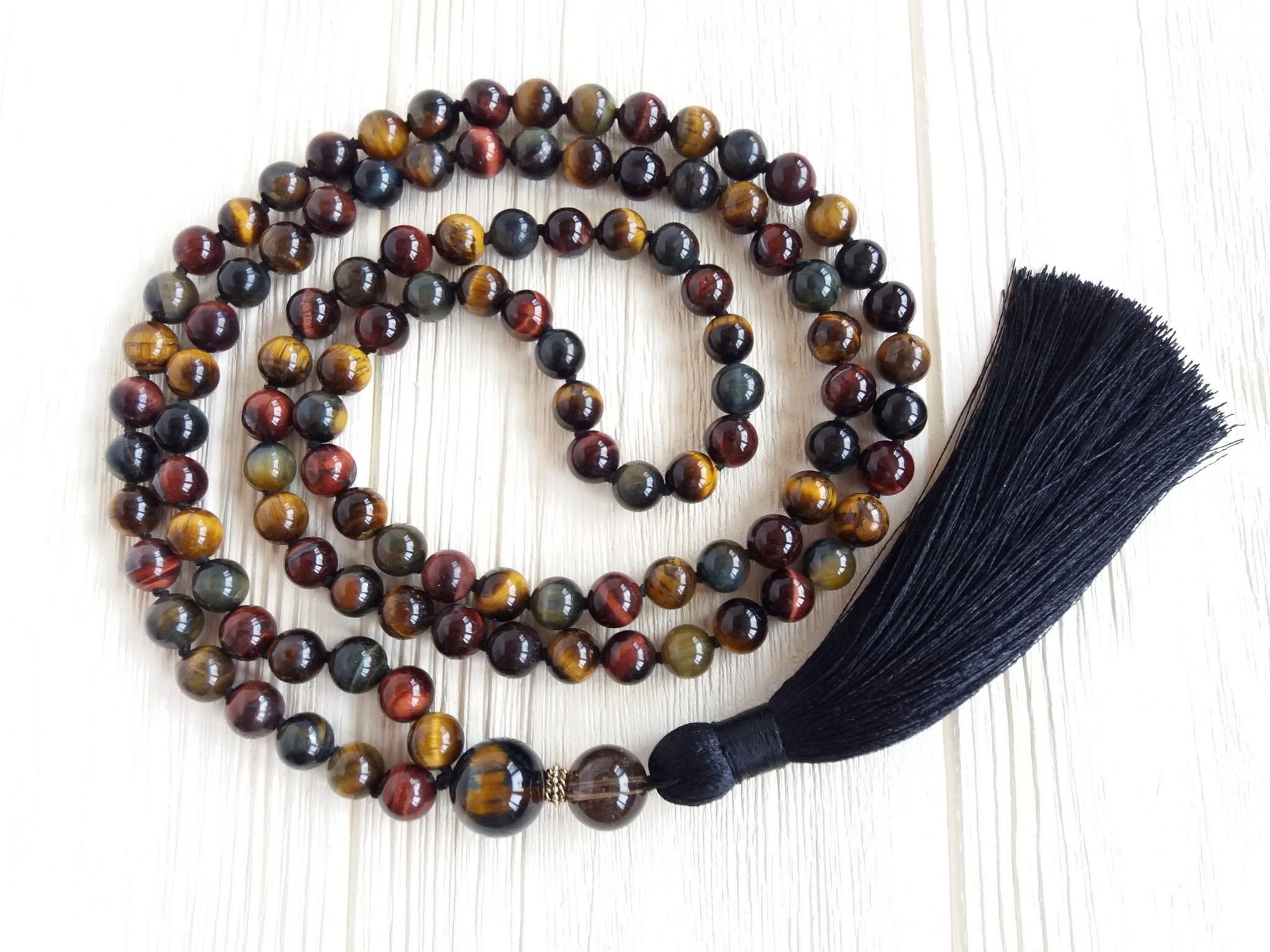 Tigers eye mala 8mm Mala necklace hand knotted Prayer beads buddhist - image 5