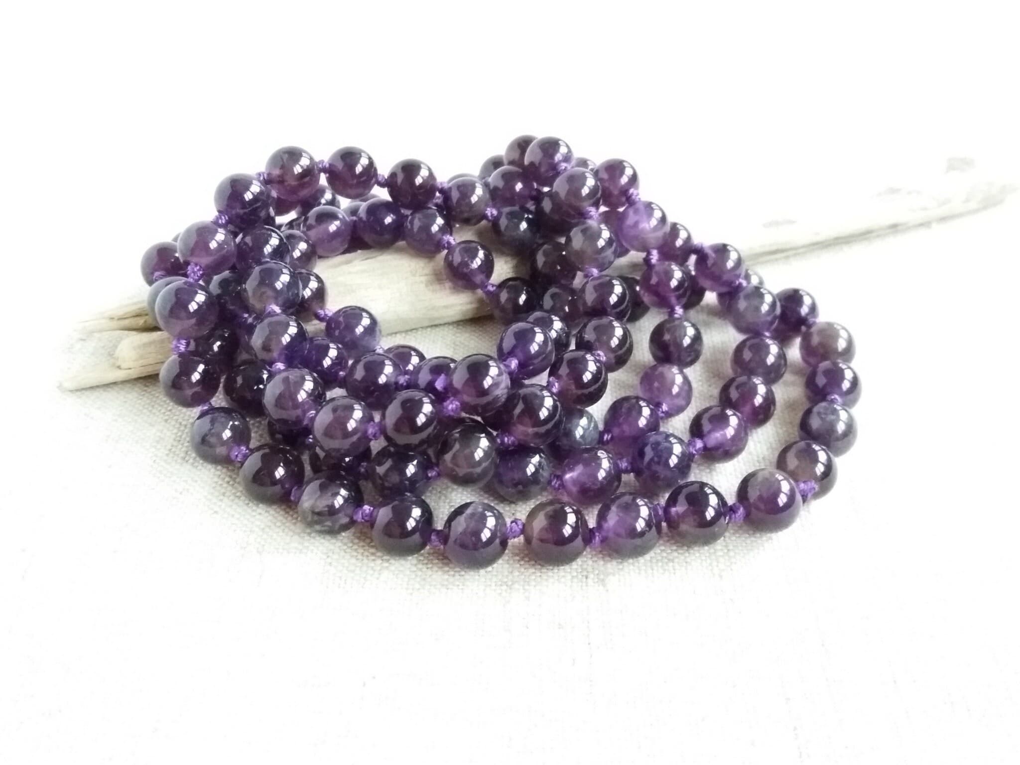 Long Amethyst necklace Opera length necklace Hand knotted necklace - image 4