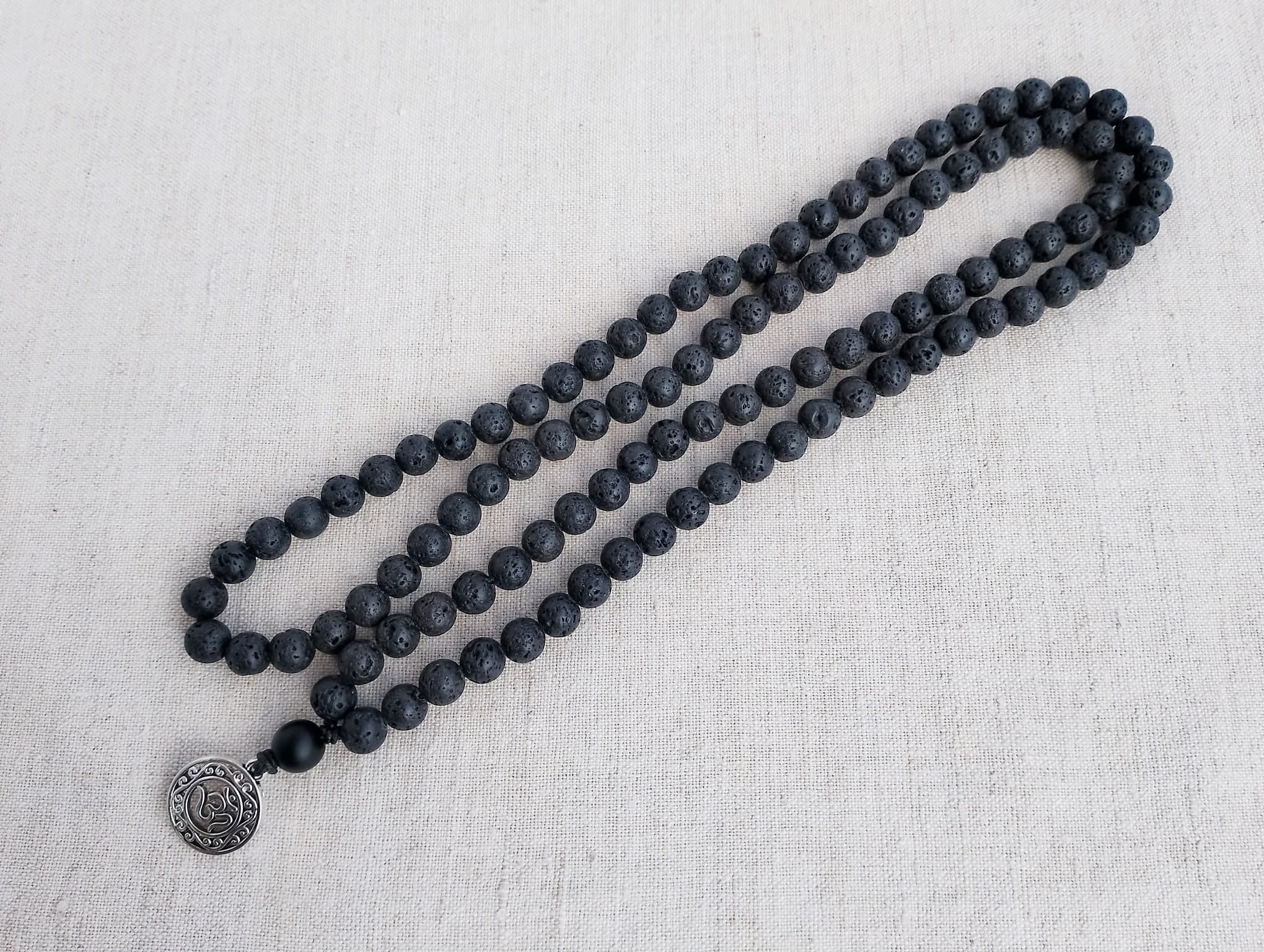 Lava mala necklace Black mala beads Mala beads 108 Om necklace men - image 4