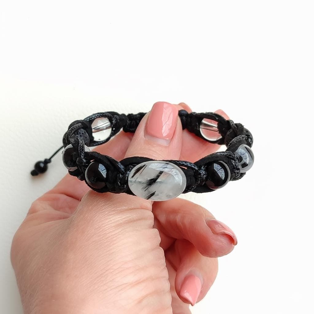 Black Tourmaline bracelet men Gemstone and leather cord bracelet Protection jewelry 10mm gemstones beads gift - image 3