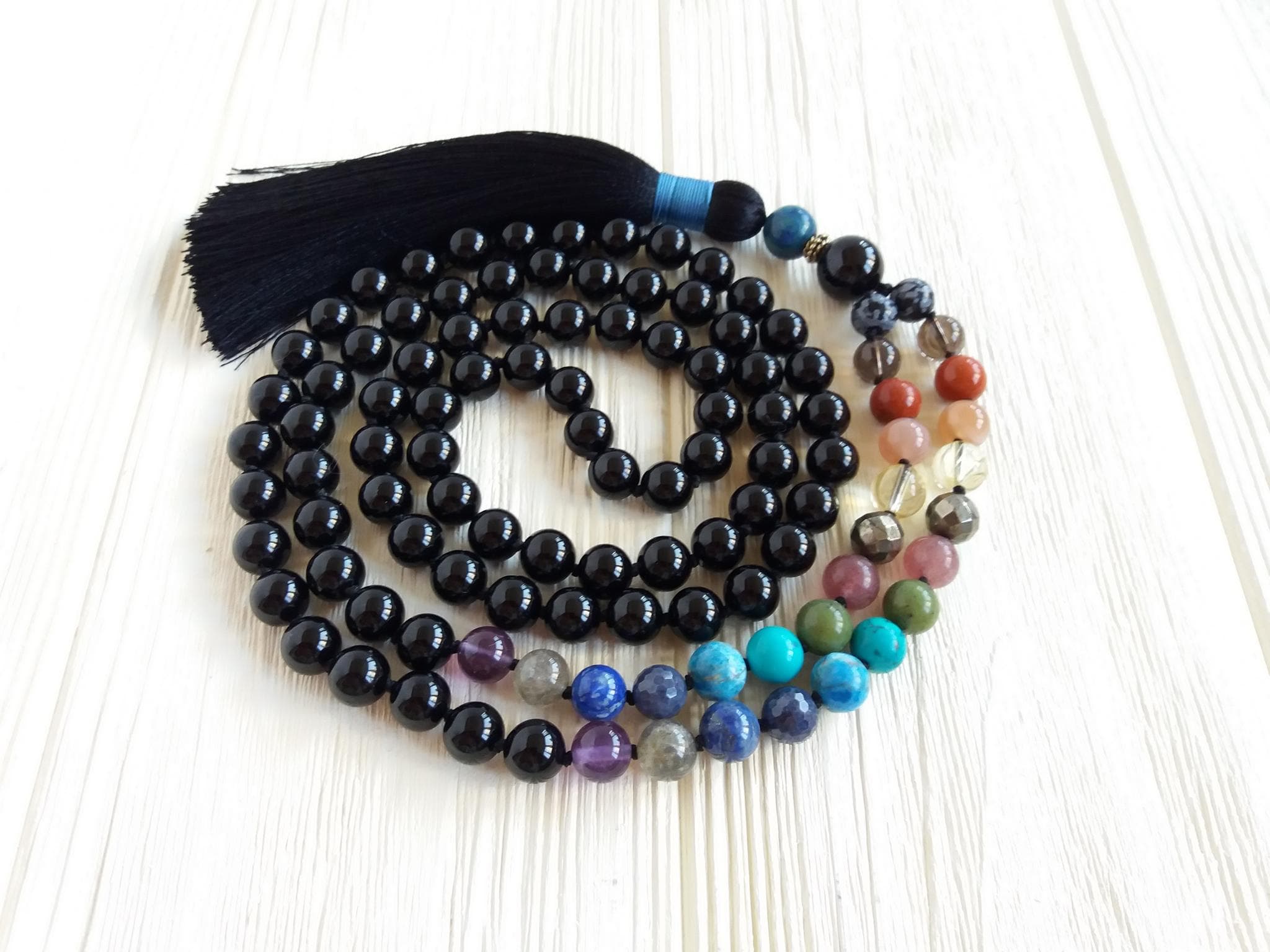 108 mala beads Knotted mala gemstone necklaces Chakra mala necklace Black tourmaline mala Buddhist prayer beads - image 5