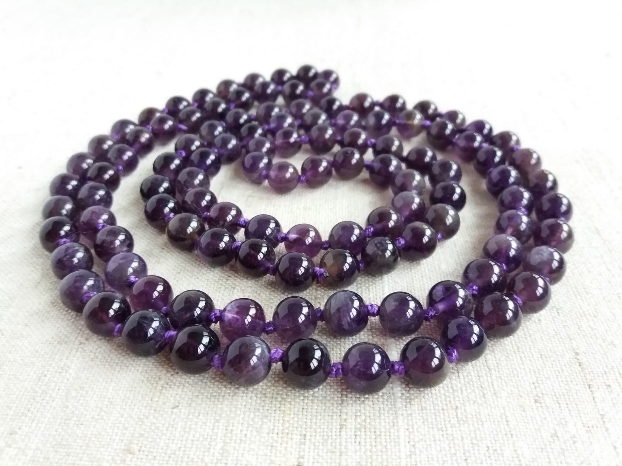 Long Amethyst necklace Opera length necklace Hand knotted necklace - image 3