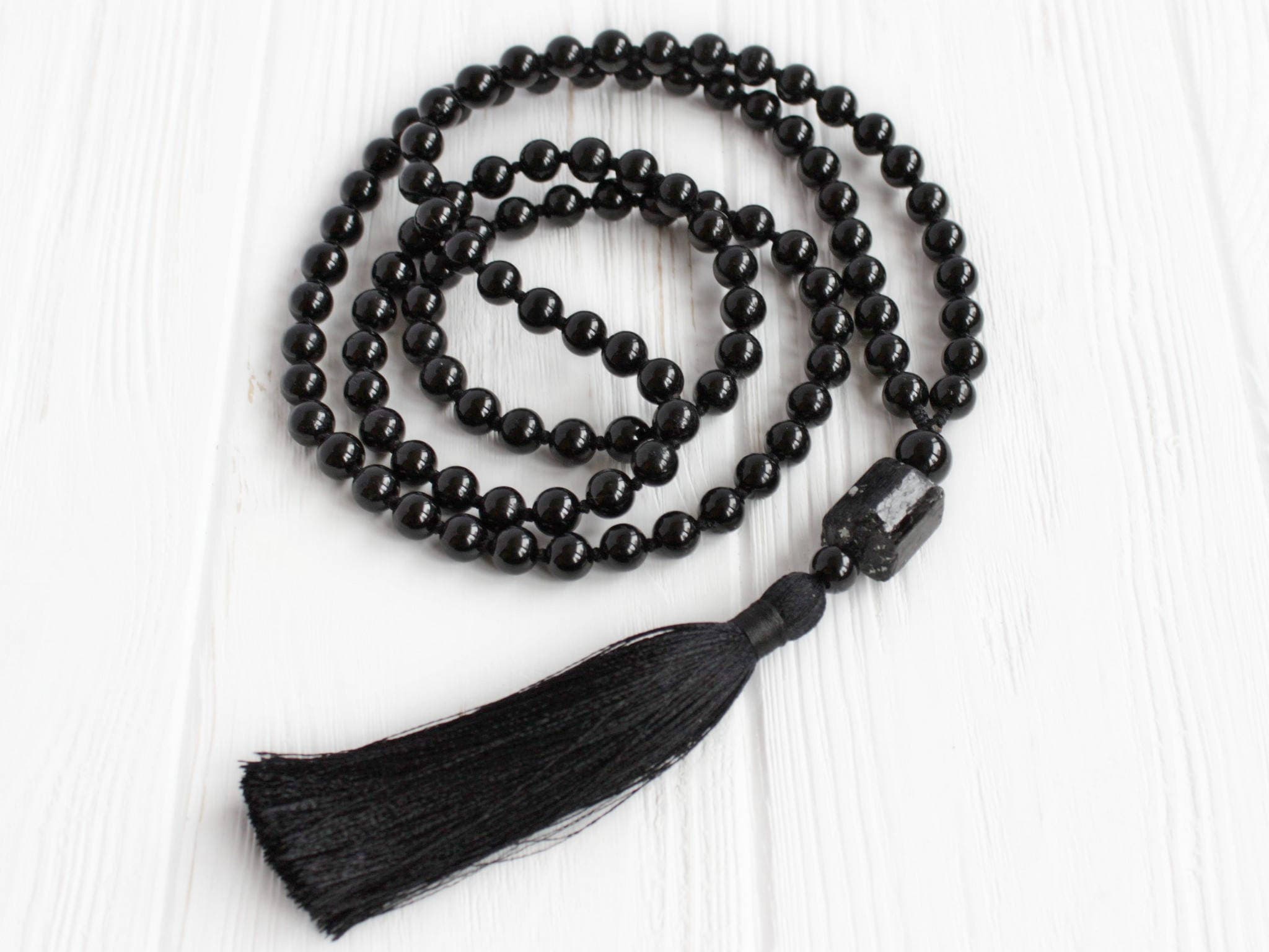 Black Tourmaline mala beads necklace Brayer beads buddhist Mala beads 108 8mm - image 5