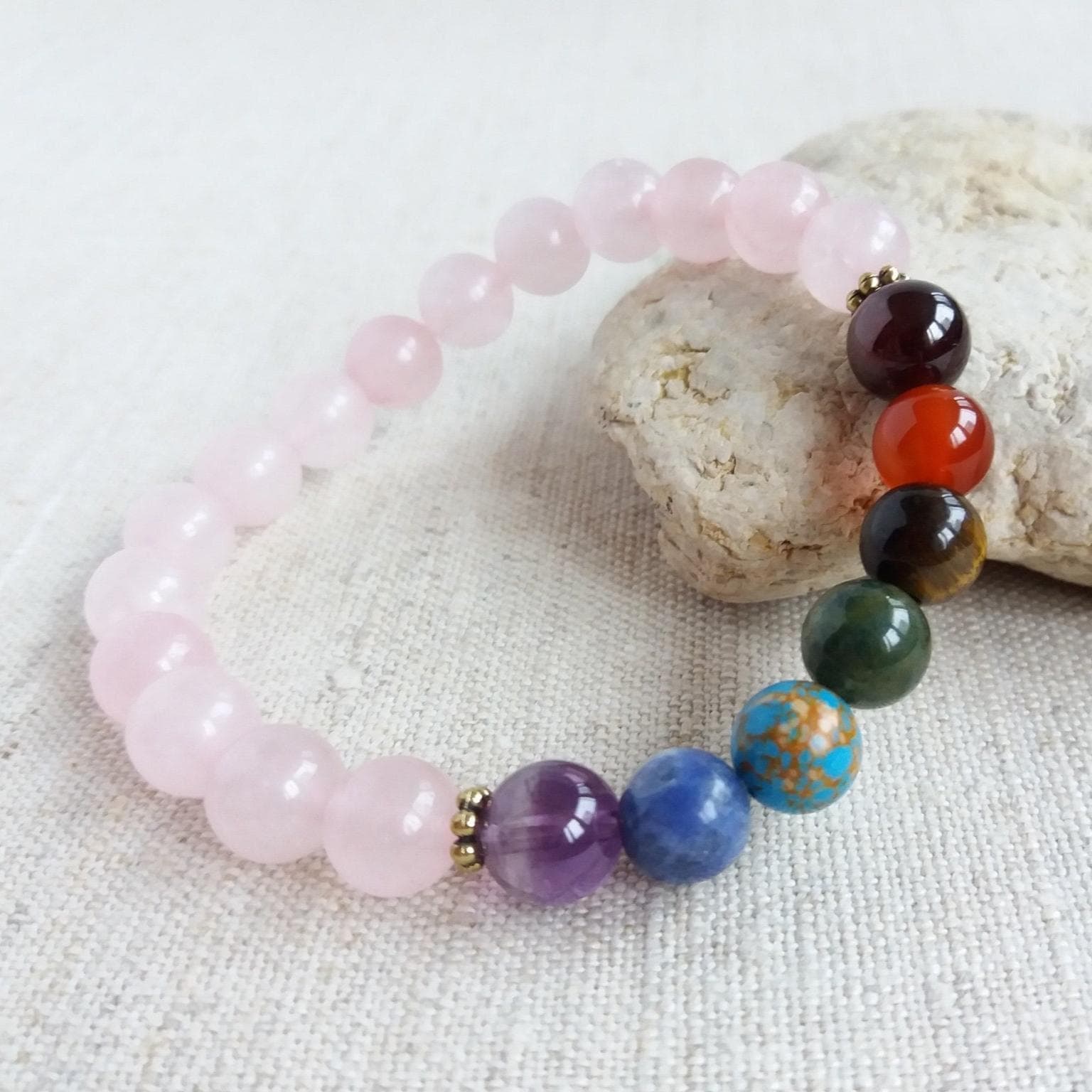 Chakra bracelet real stone Madagascar rose quarts bracelet Healing crystals bracelet Love stone bracelet