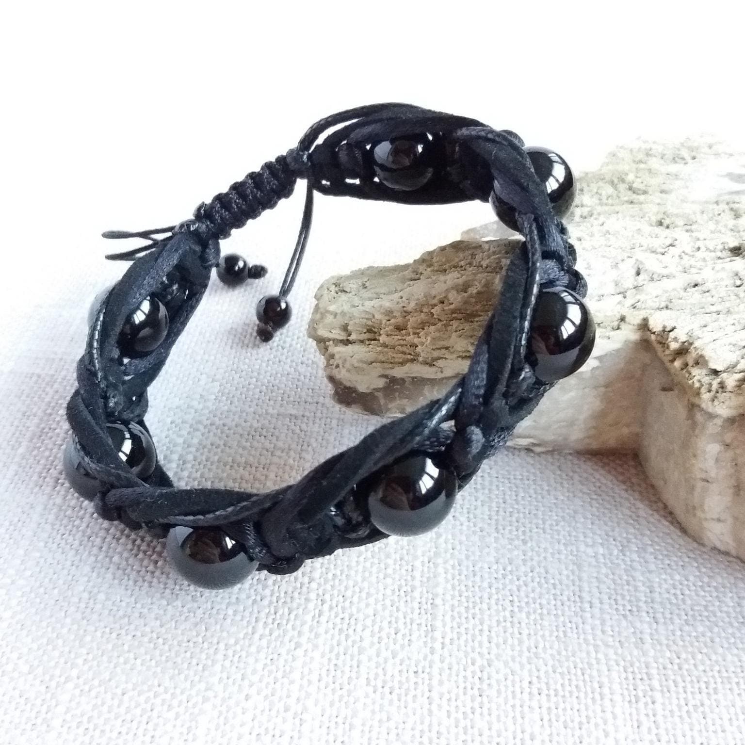 Protection bracelet Black tourmaline bracelet men Leather braided bracelet with beads