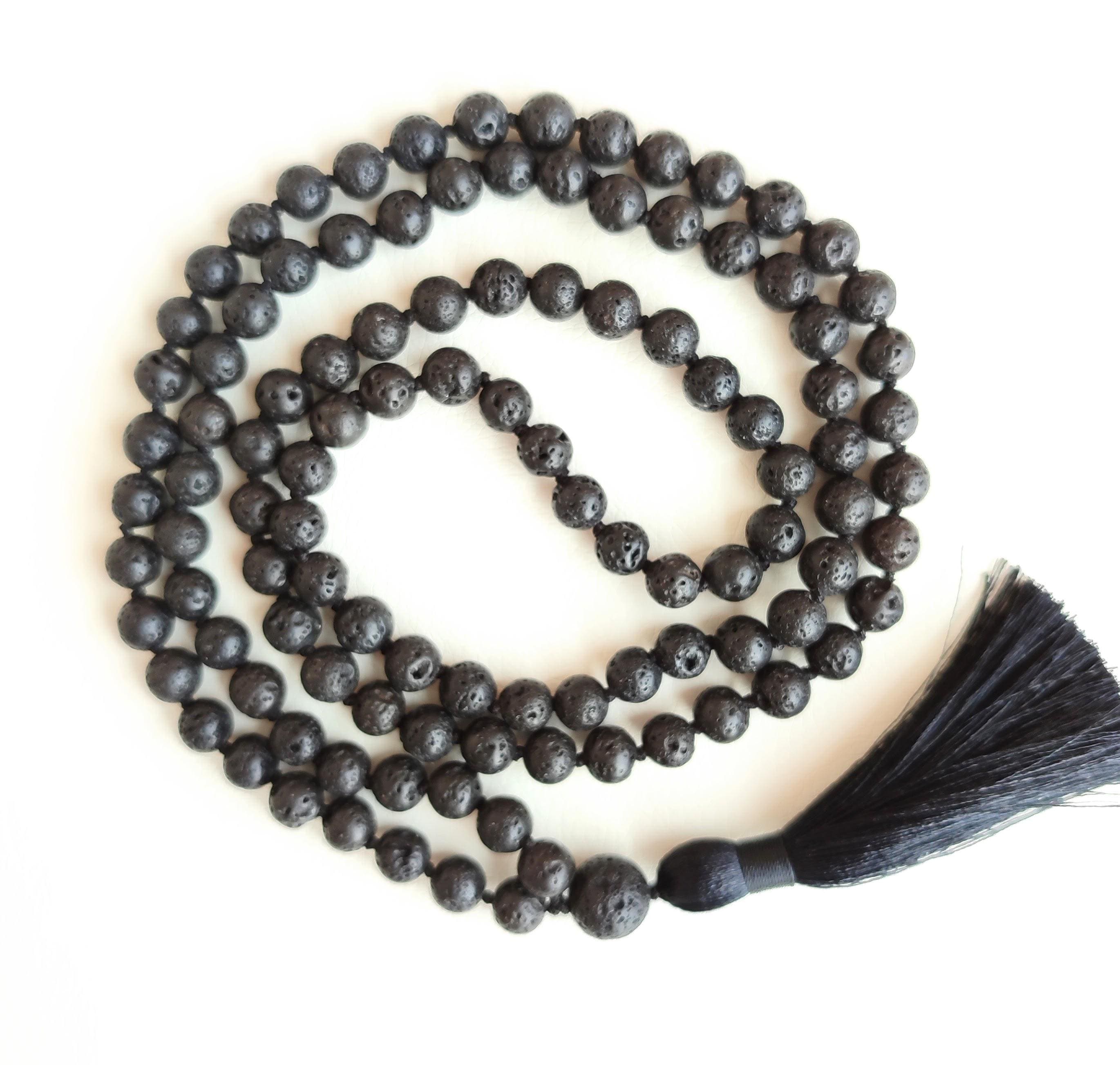 Lava rock mala Black beaded mala Mala beads 108 8mm Knotted mala meditation beads - image 3