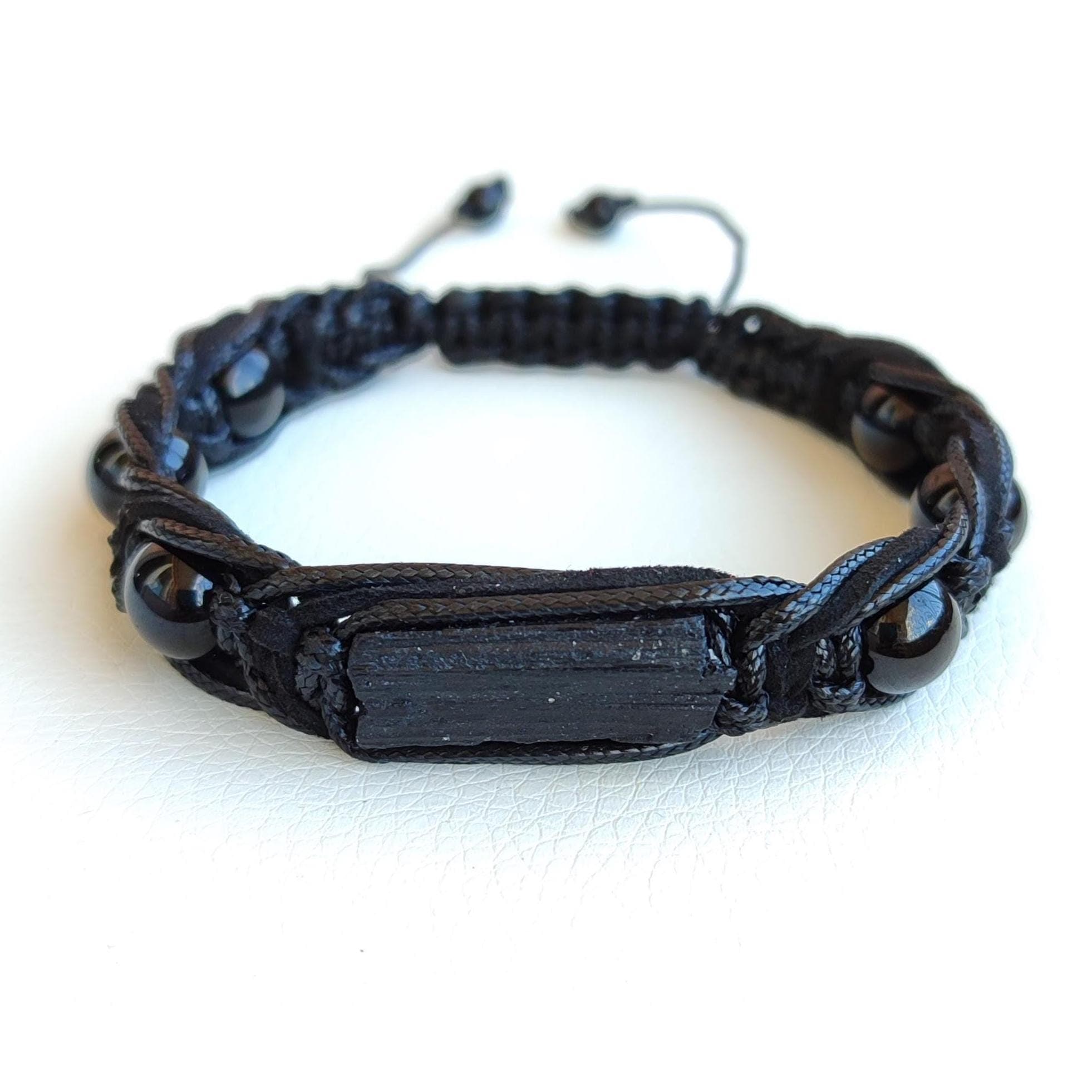 Raw stone bracelet men Black tourmaline bracelet protection Braided bracelet black mens