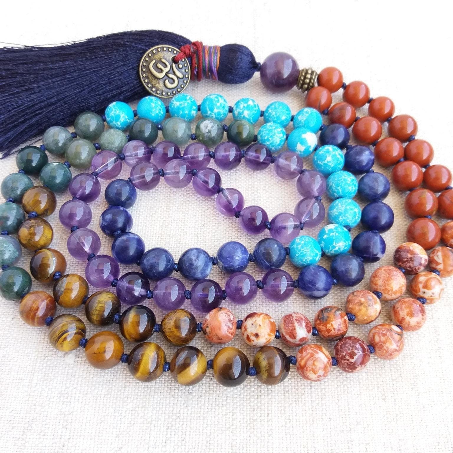 7 chakra mala necklace Prayer beads buddhist Mala beads knotted Japa mala - image 3