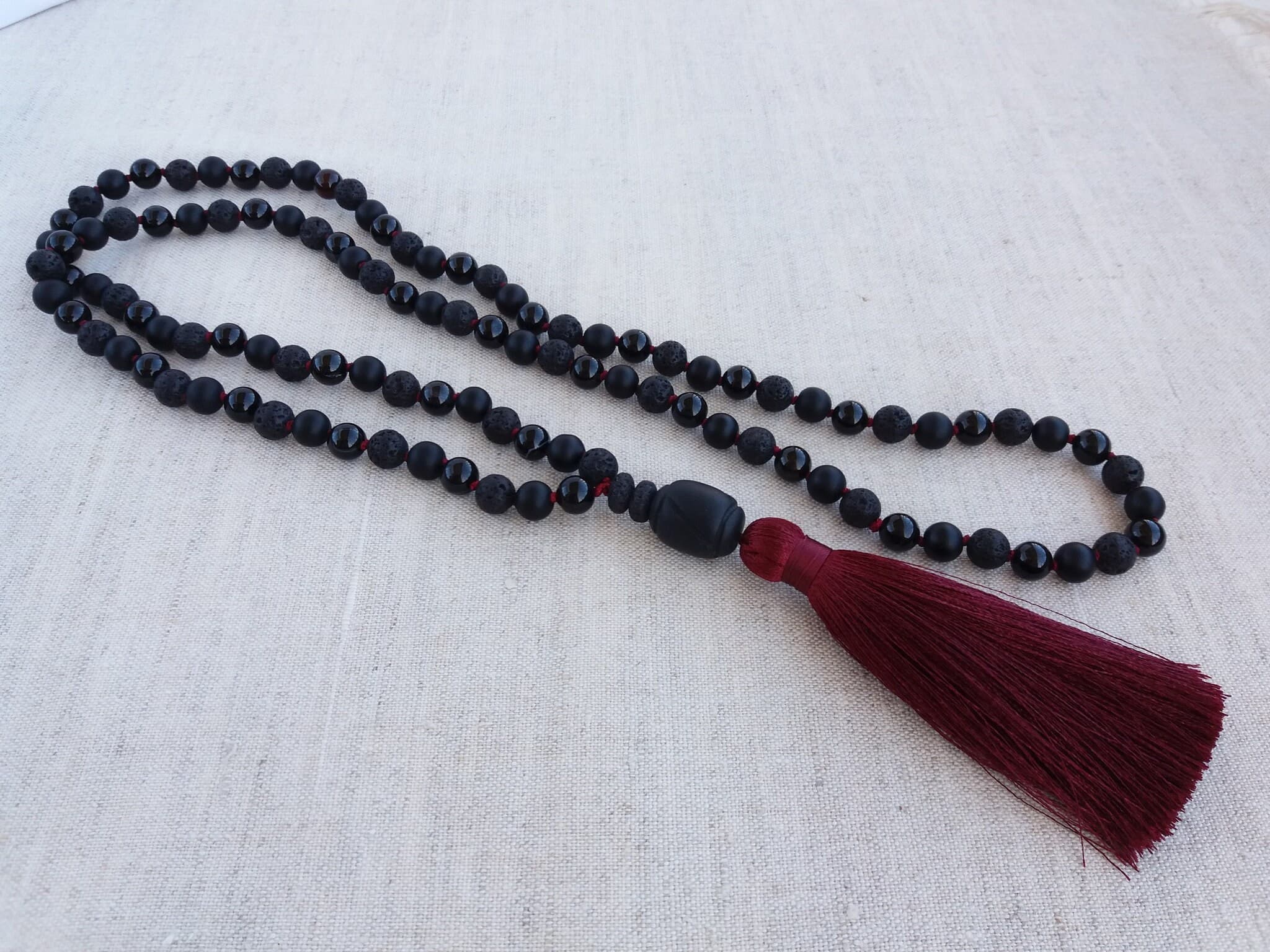 Black mala beads 108 Hand knotted necklace Buddhist prayer beads - image 4