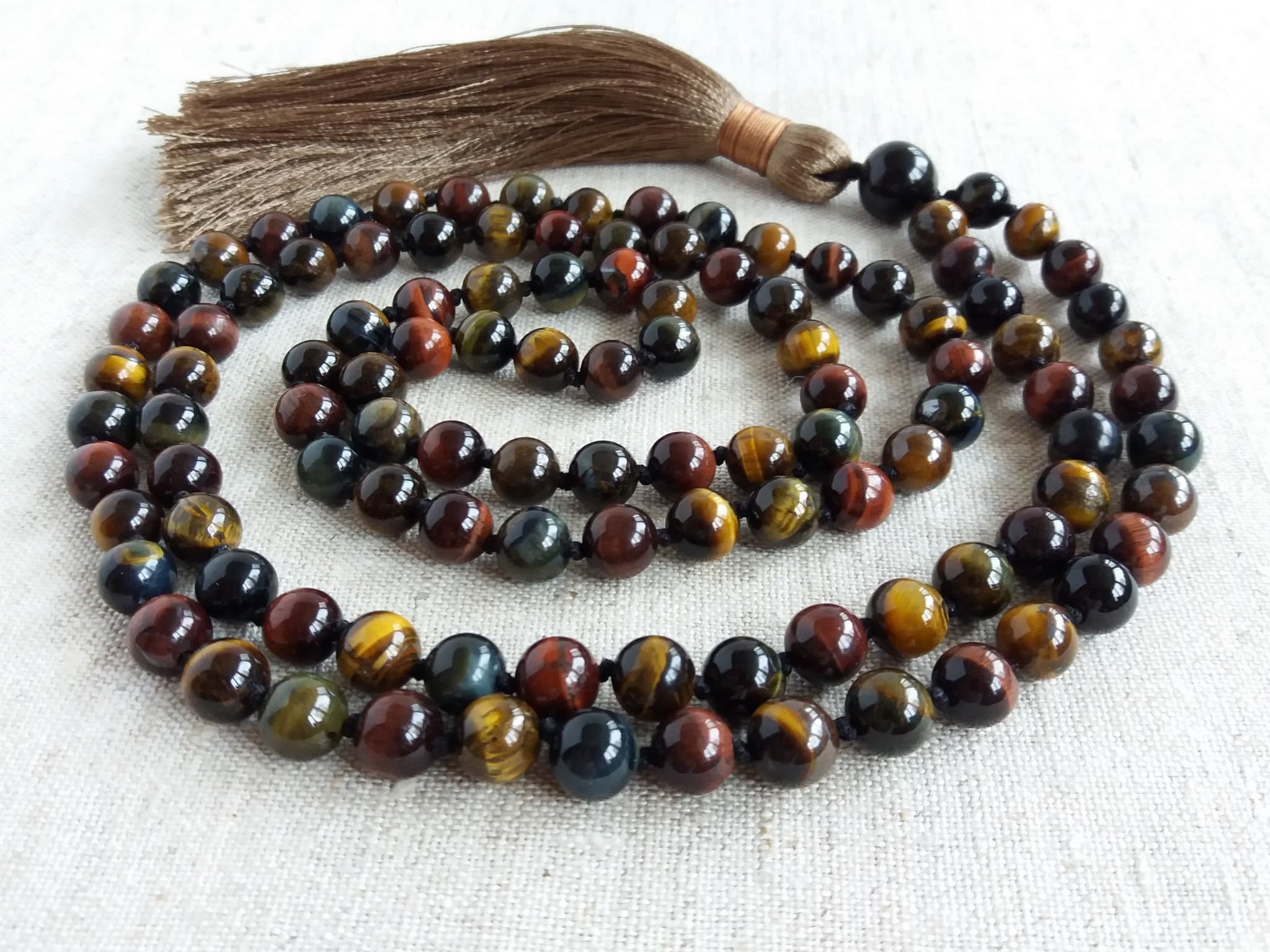 Tiger eye mala beads Hand knotted mala Buddhist prayer beads