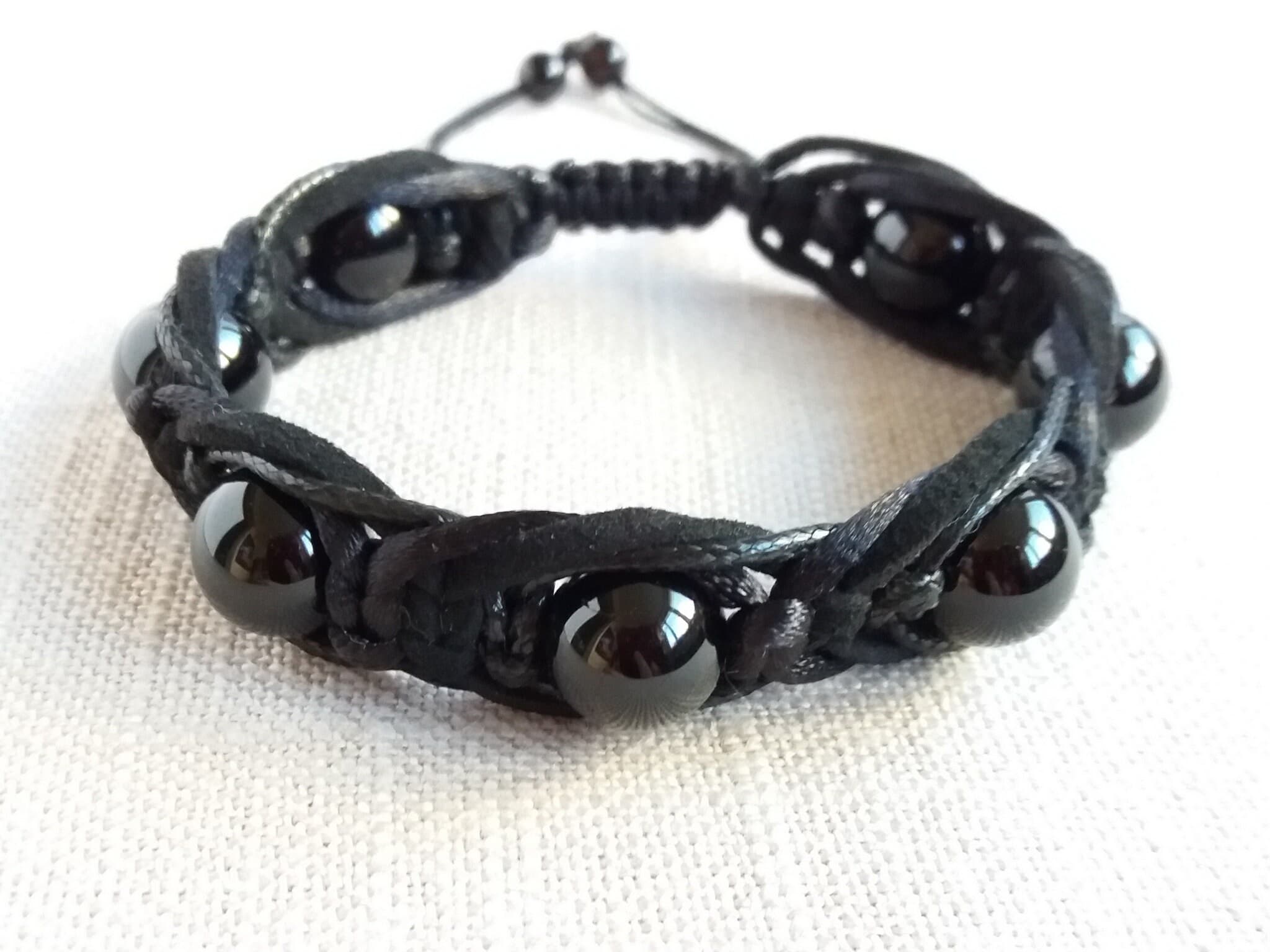 Protection bracelet Black tourmaline bracelet men Leather braided bracelet with beads - image 5