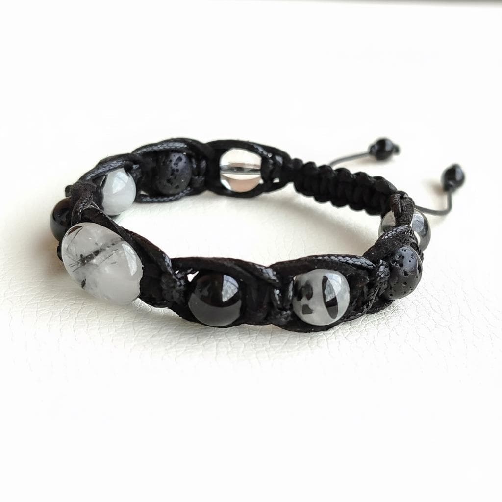 Black Tourmaline bracelet men Gemstone and leather cord bracelet Protection jewelry 10mm gemstones beads gift - image 5