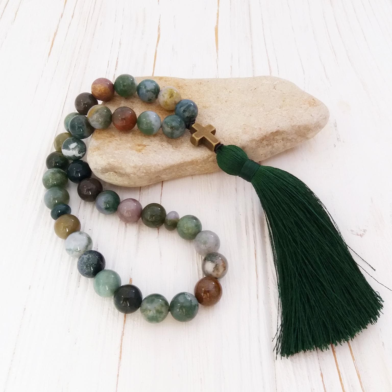 Chotki 33 orthodox Christian prayer beads Rosary with cross Moss agate rosary - image 5