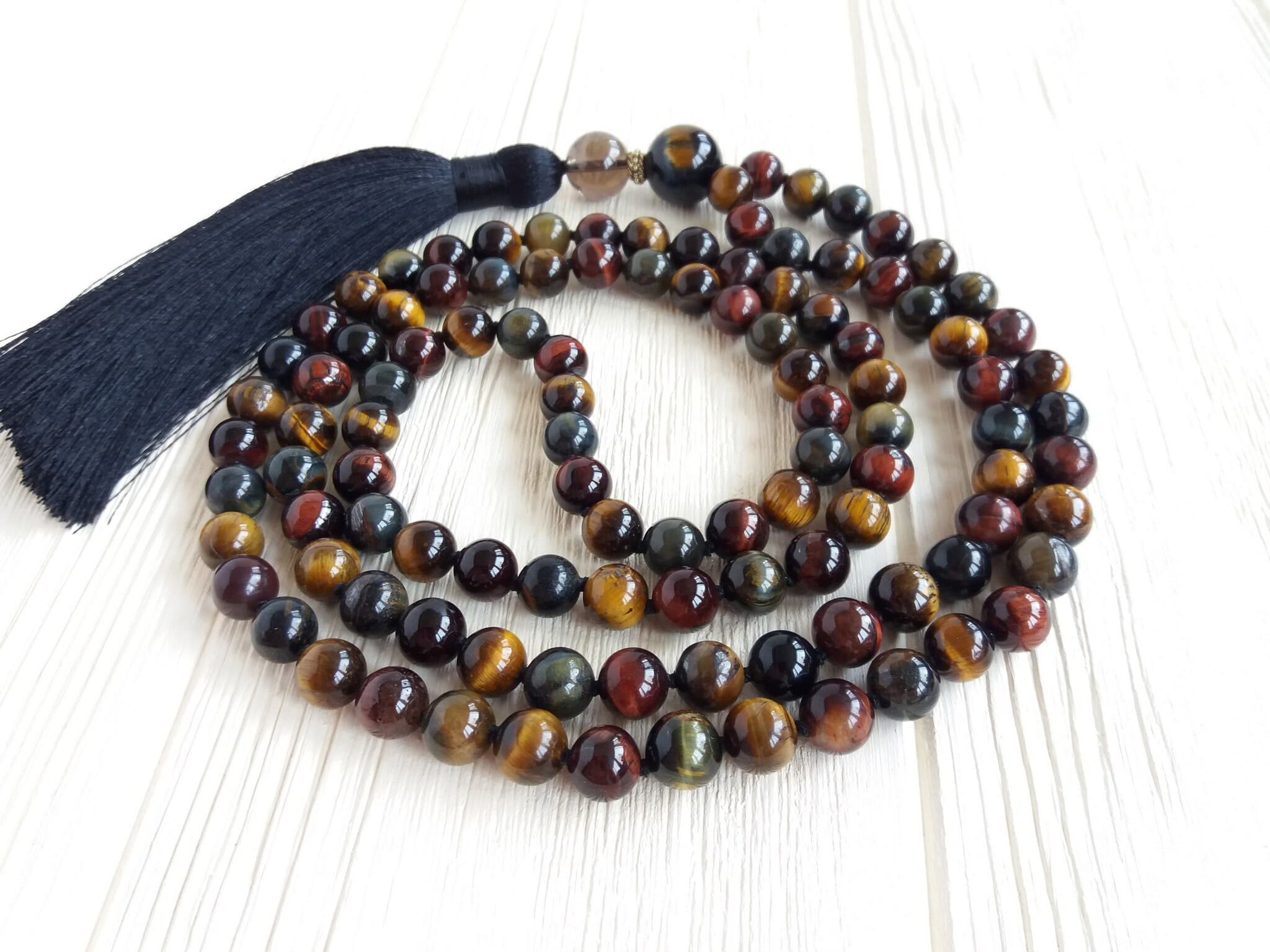 Tigers eye mala 8mm Mala necklace hand knotted Prayer beads buddhist - image 4