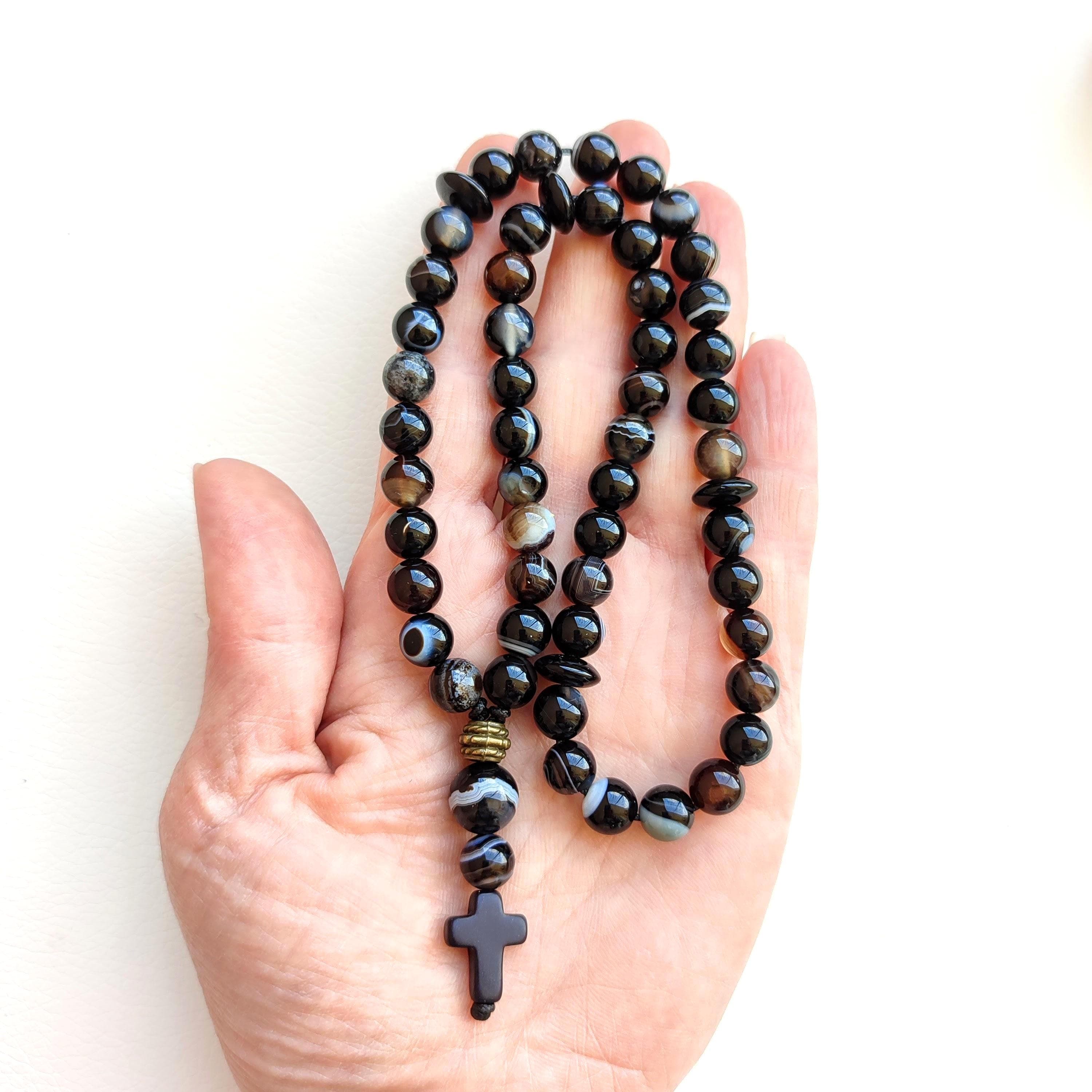 Black onyx rosary Christian rosary Orthodox prayer beads from natural stone Rosary with cross - image 5