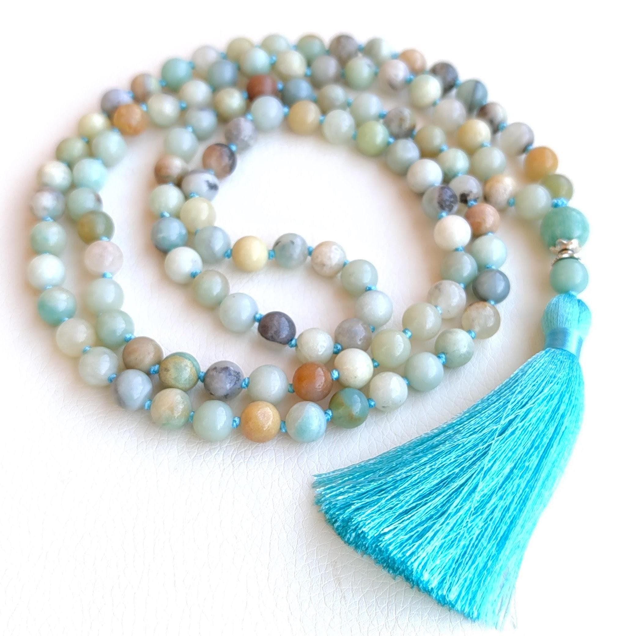 Amazonite mala necklace 108 mala beads Hand knotted mala Buddhist prayer beads