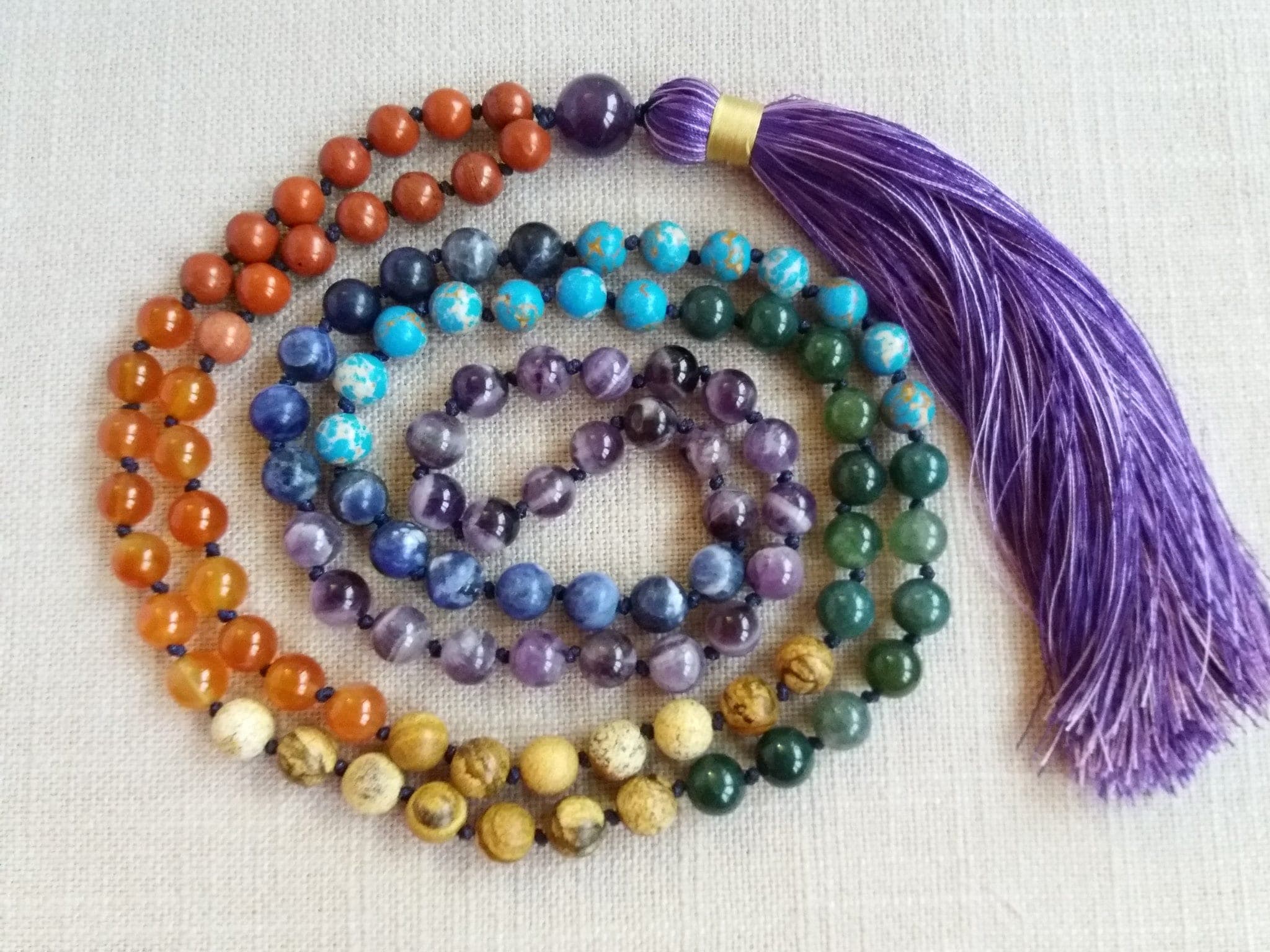 7 chakra mala necklace Prayer beads buddhist Mala beads 108 stone Knotted mala beads - image 5