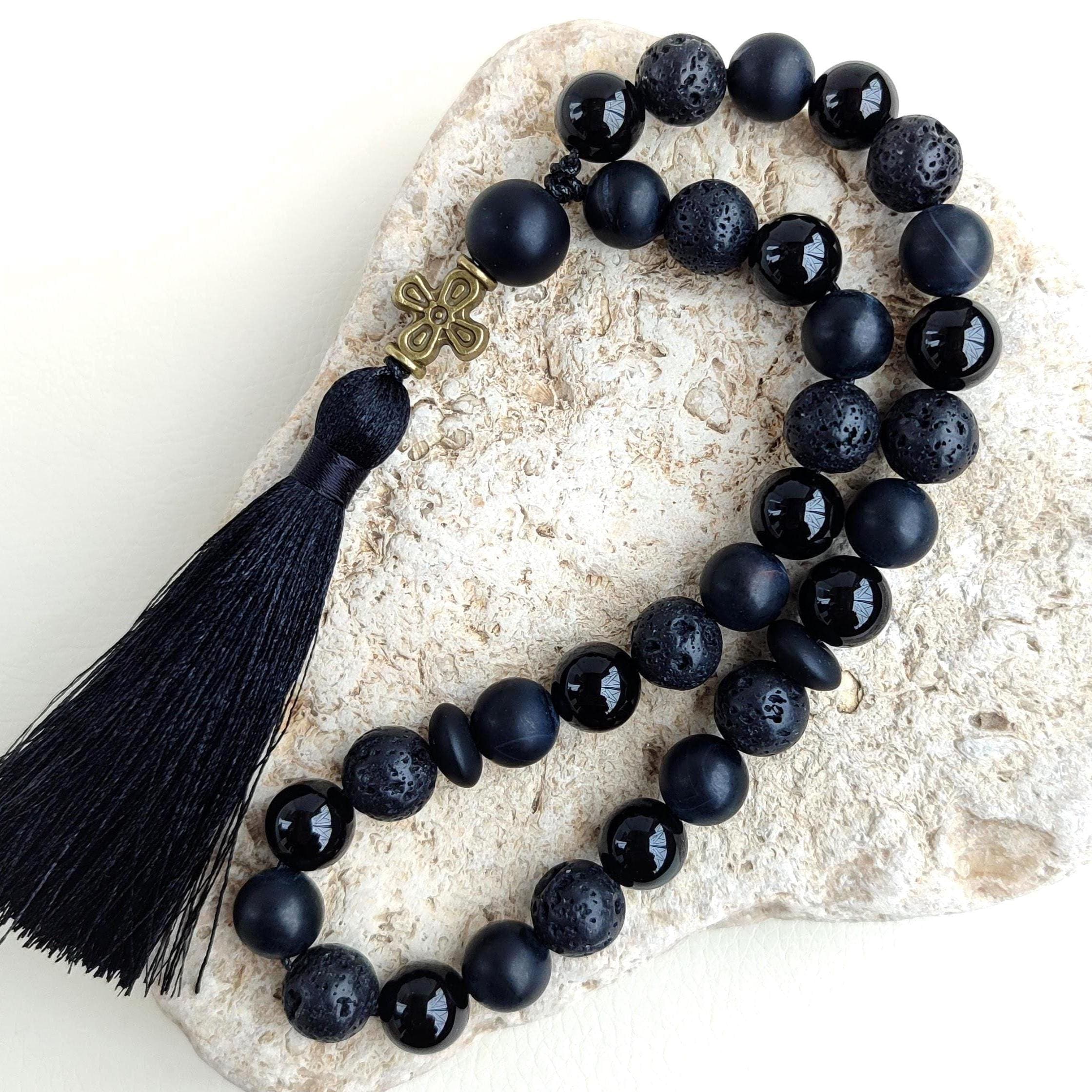Black rosary 30 beads Christian prayer beads stone Orthodox chotki Rosary with cross