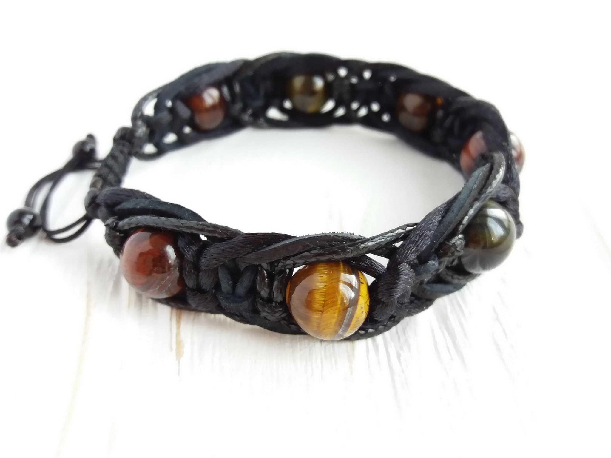 Tigers eye bracelet men Leather bracelet women Braided bracelet with beads - image 5