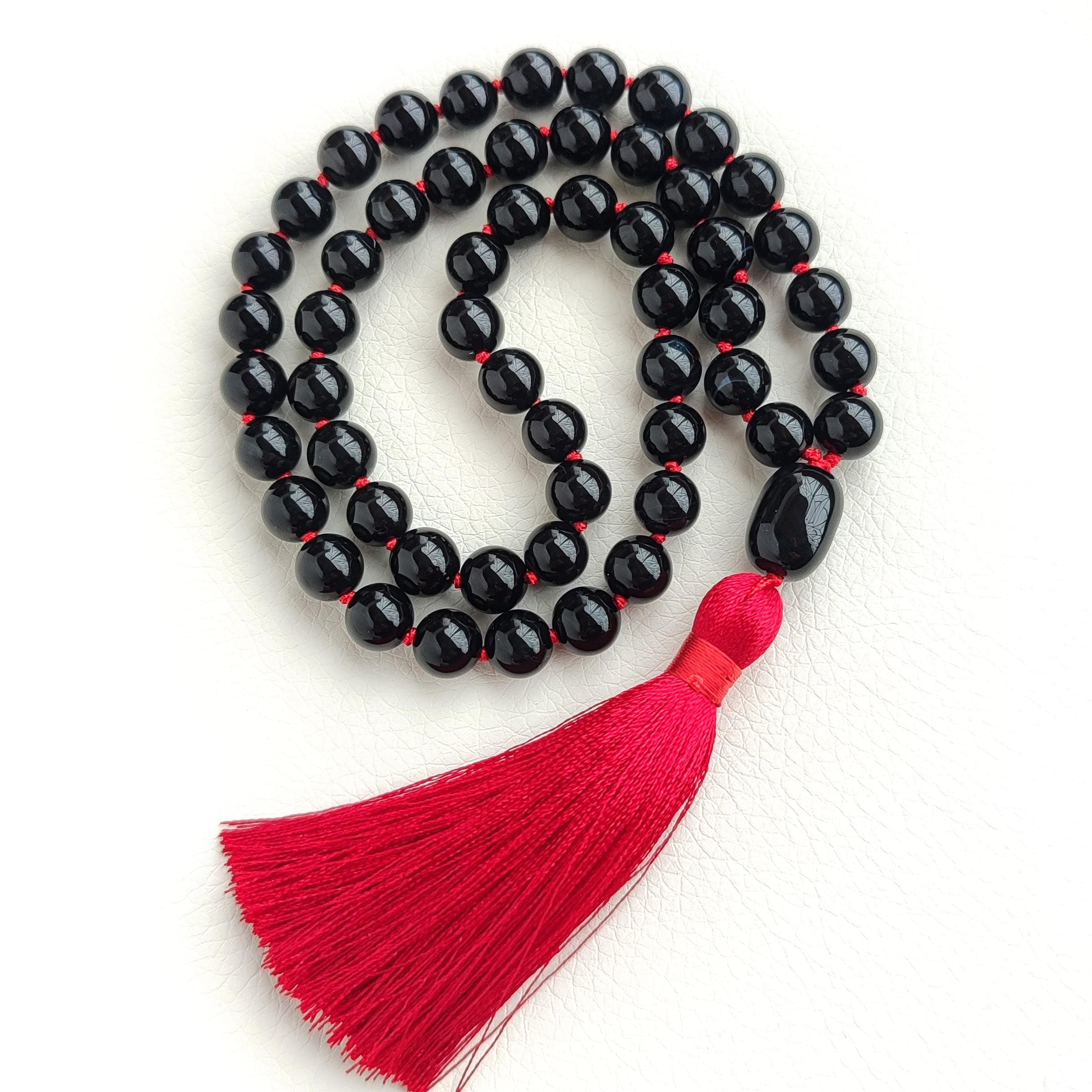 54 mala beads Black onyx prayer beads for men Hand knotted mala beads