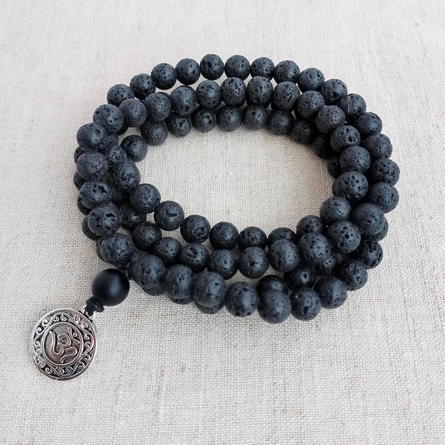 Lava mala necklace Black mala beads Mala beads 108 Om necklace men