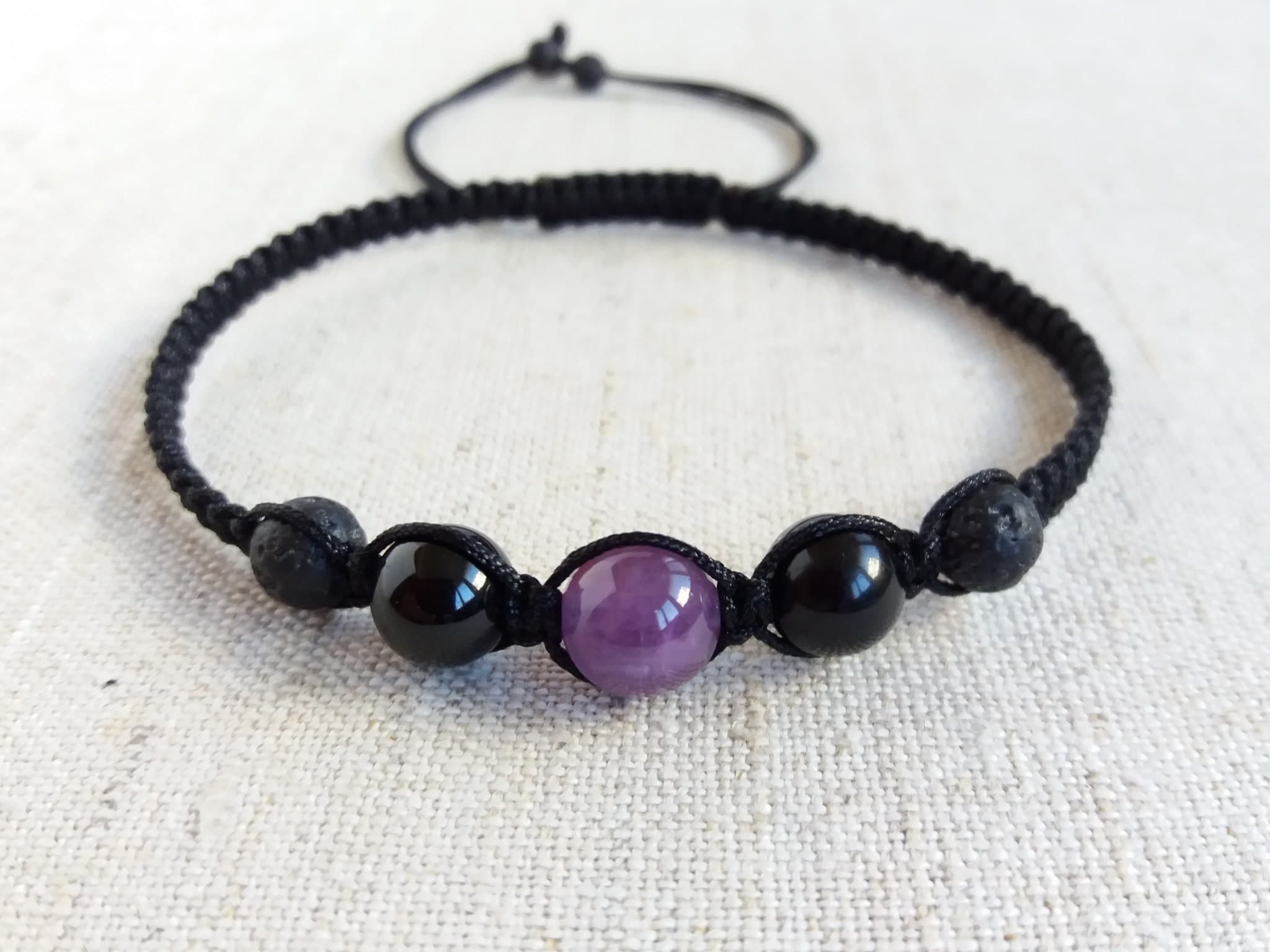 Amethyst bracelet for women Black tourmaline bracelet mens Lava bead bracelet Braided bracelet with beads - image 5