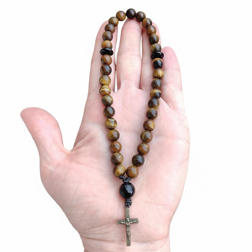 33 beads rosary Christian prayer beads Tiger eye rosary beads cross only Pocket prayer beads stone - image 5