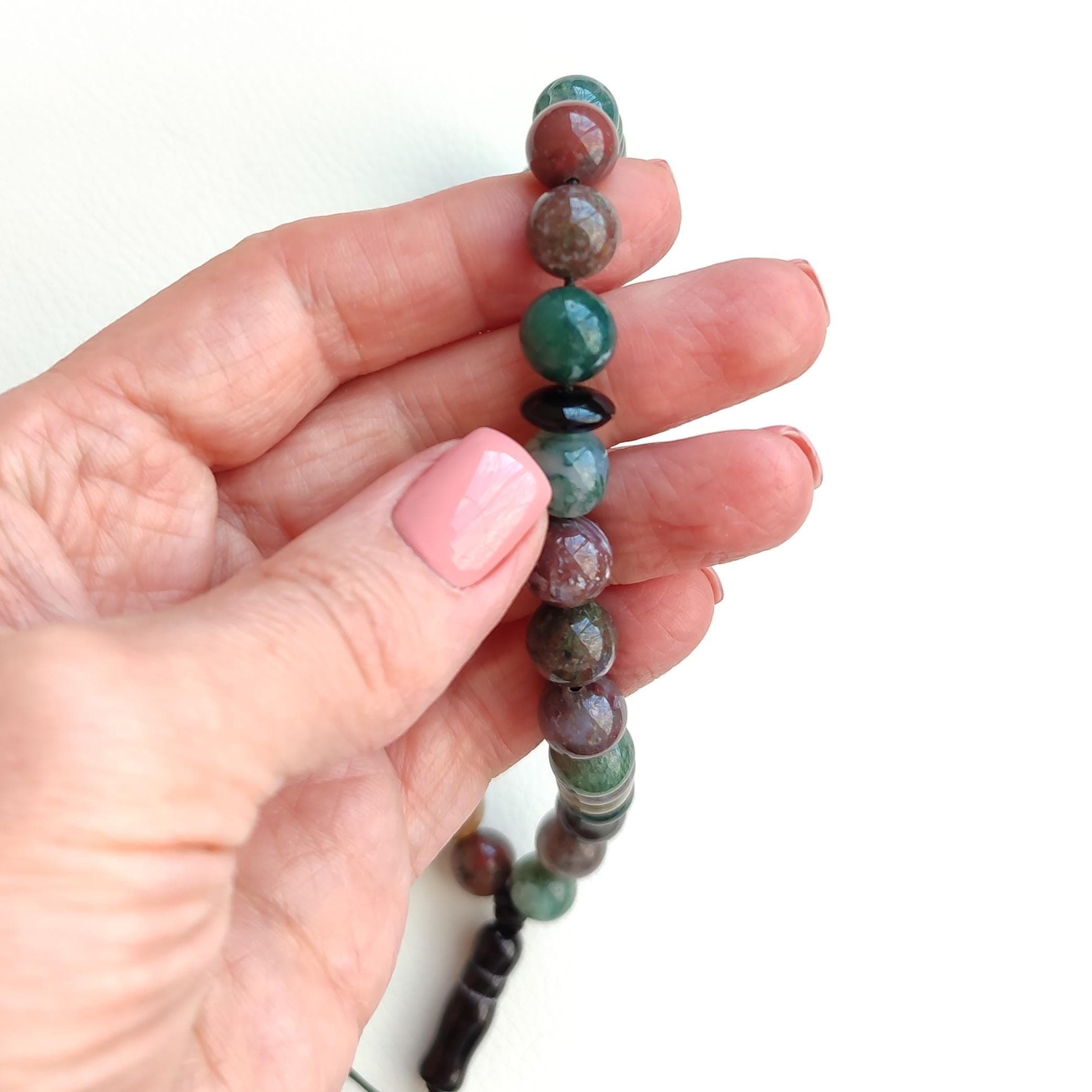Chotki 33 orthodox Christian prayer beads Rosary with cross Moss agate rosary - image 4