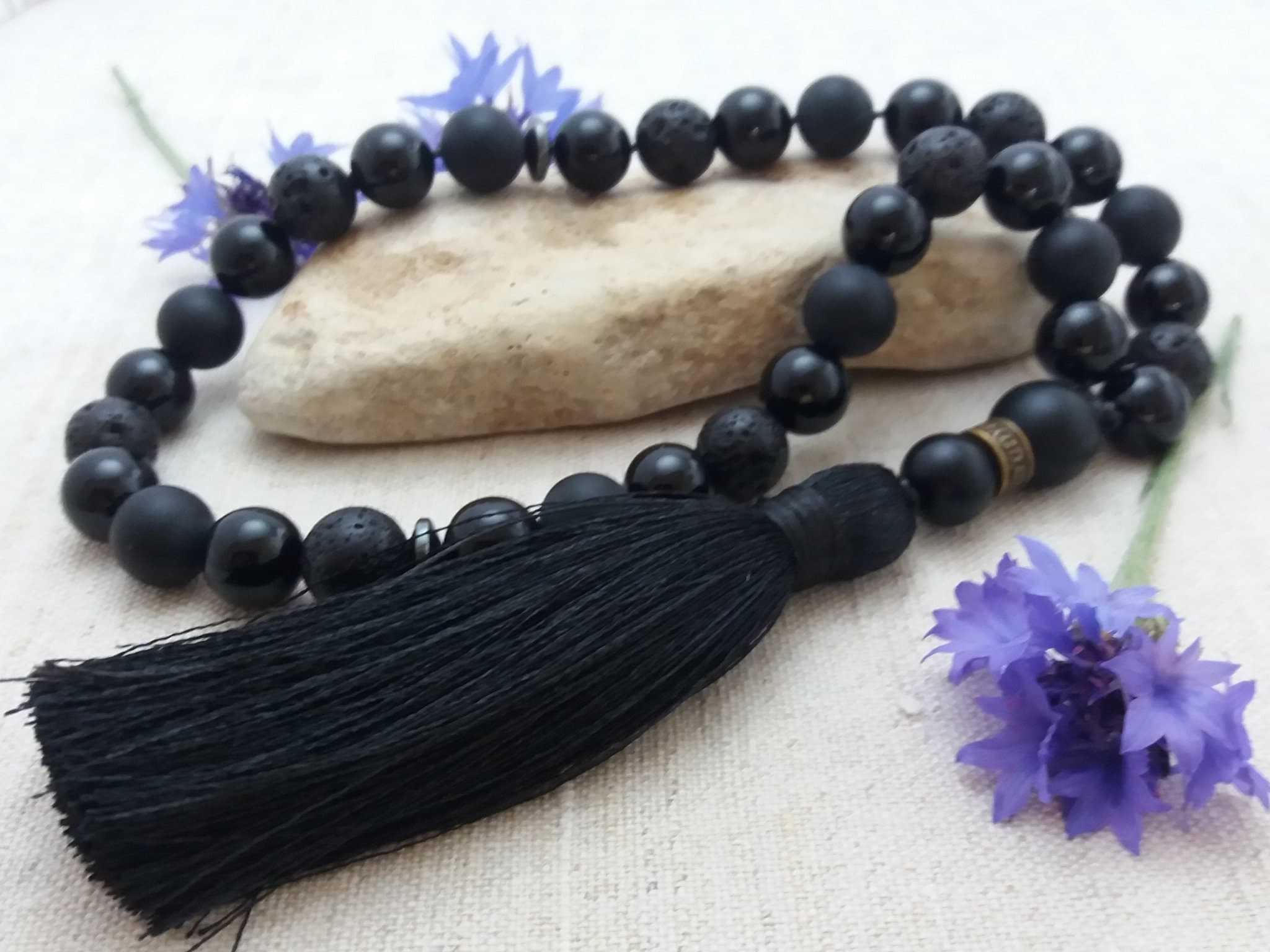 Black tasbih 33 Muslim prayer beads Worry beads Islamic tasbeeh Misbaha Subha Meditation 10mm Gemstone Agate Onyx Lava gift - image 3