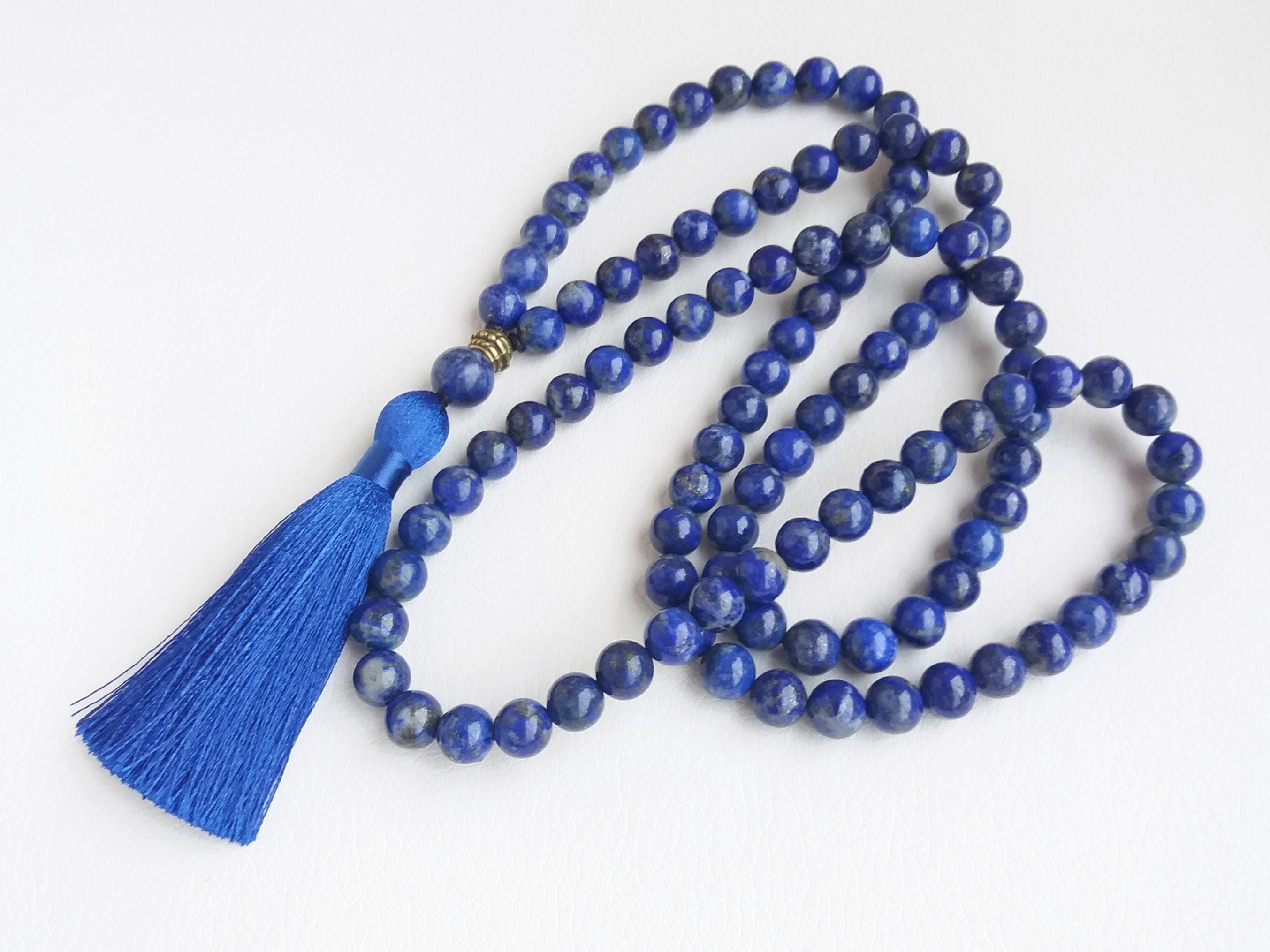 Lapis lazuli mala 108 Blue mala beads Prayer beads buddhist Hand knotted mala - image 3