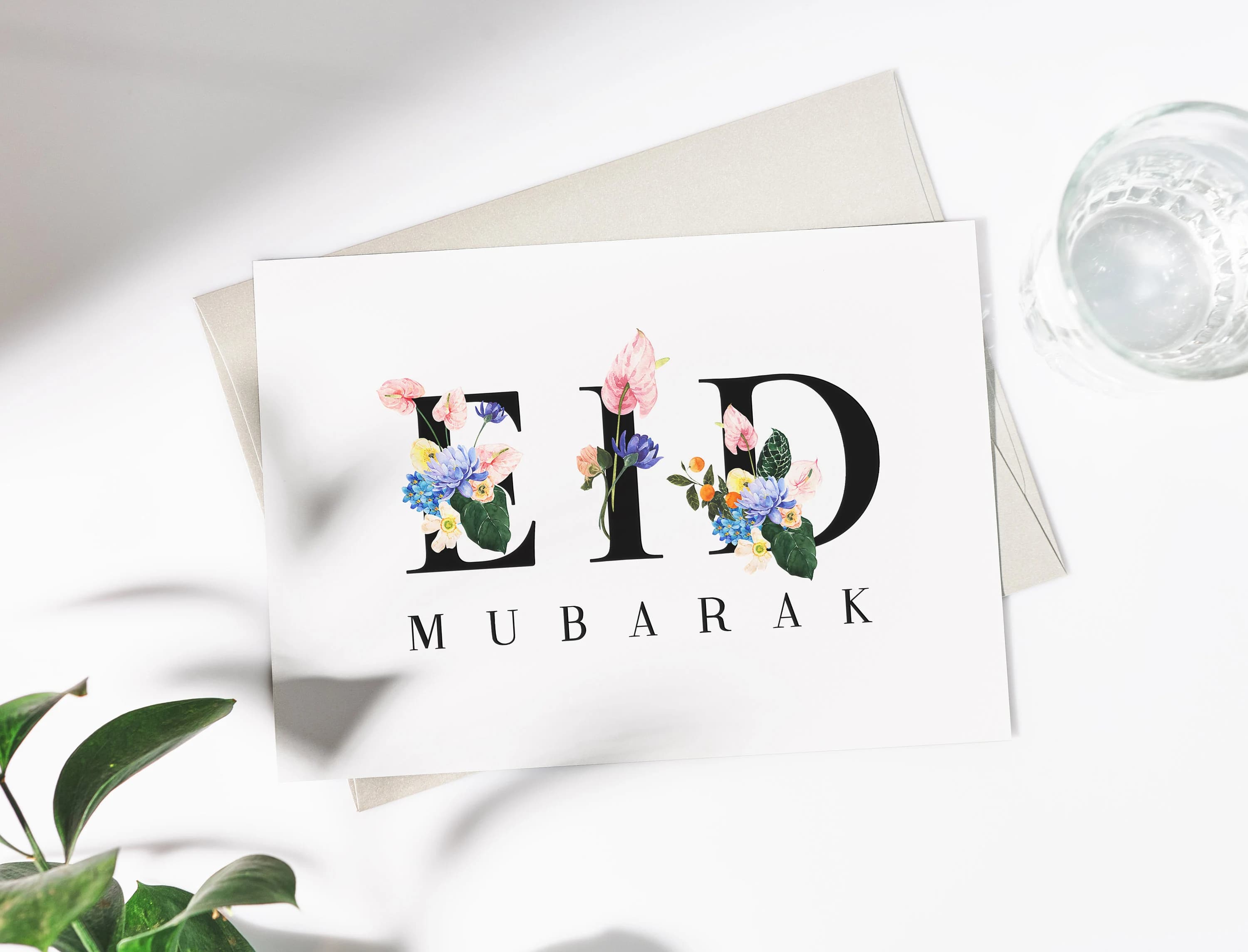 Floral Eid Mubarak Greeting Card, Eid Mubarak Print, Eid Cards, Eid Decoration, Happy Eid, Eid Card Printable, Eid Card Digital Print