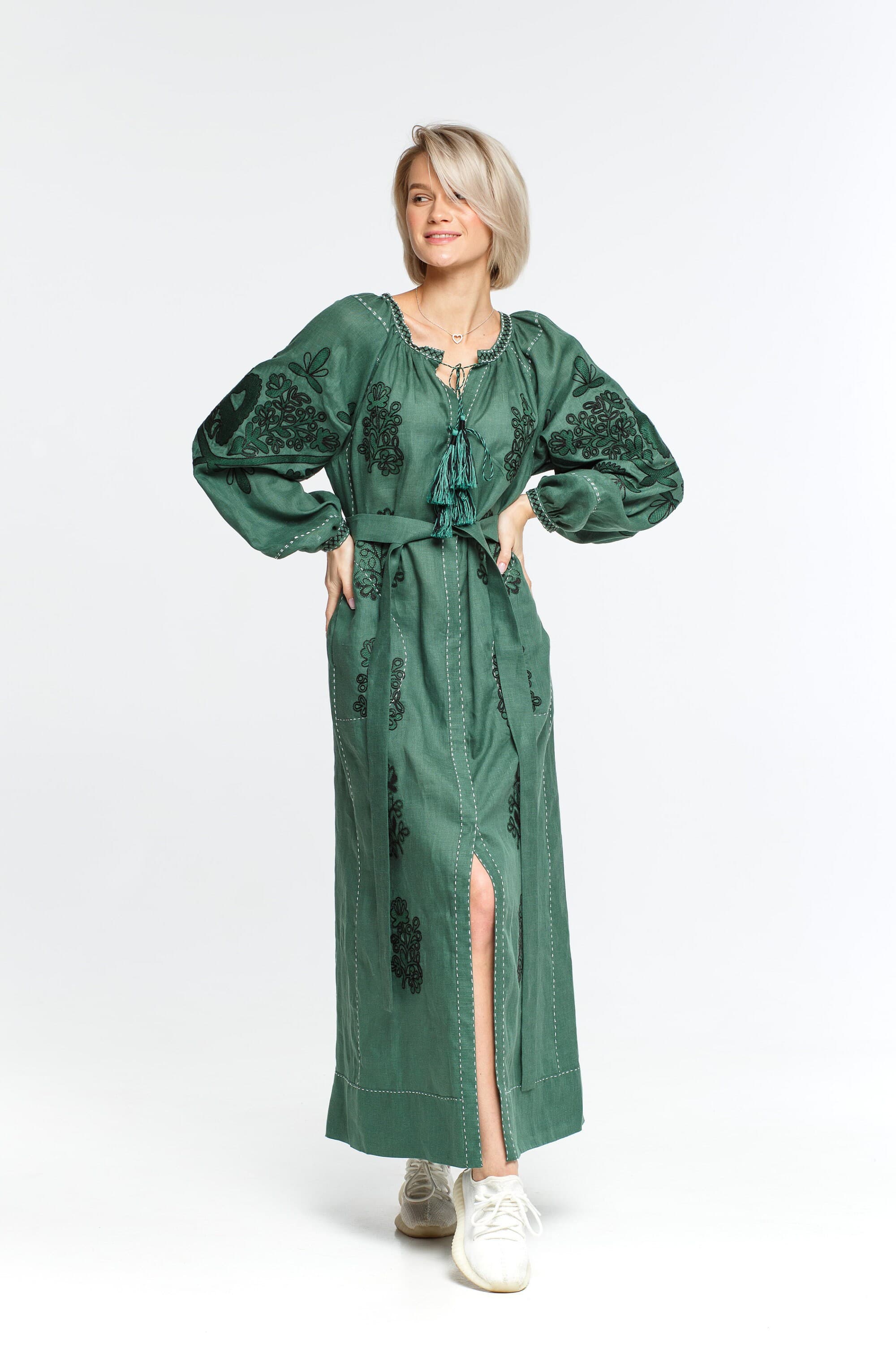 Rome embroidered linen dress maxi Ukrainian boho wedding robe by BoutiqueUA