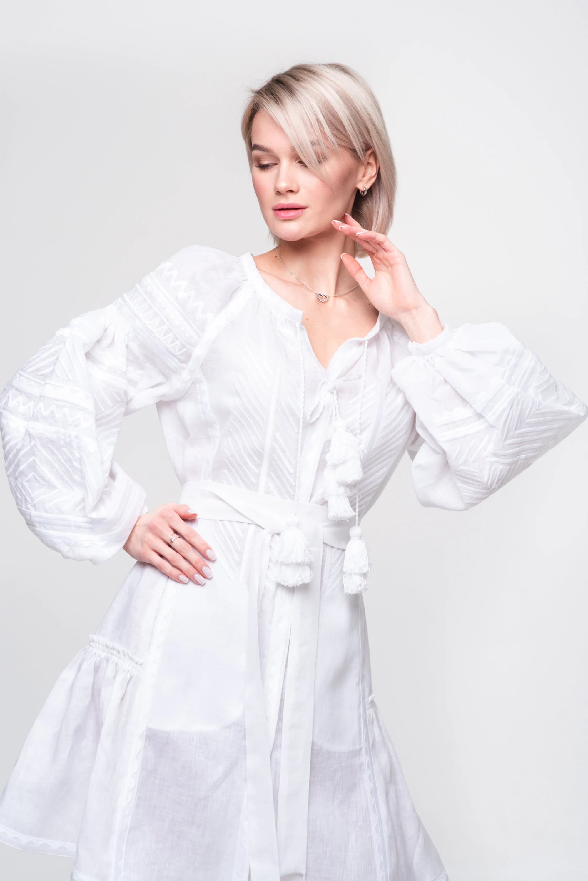 Embroidered linen wedding dress Divine white boho chic dress by BoutiqueUA