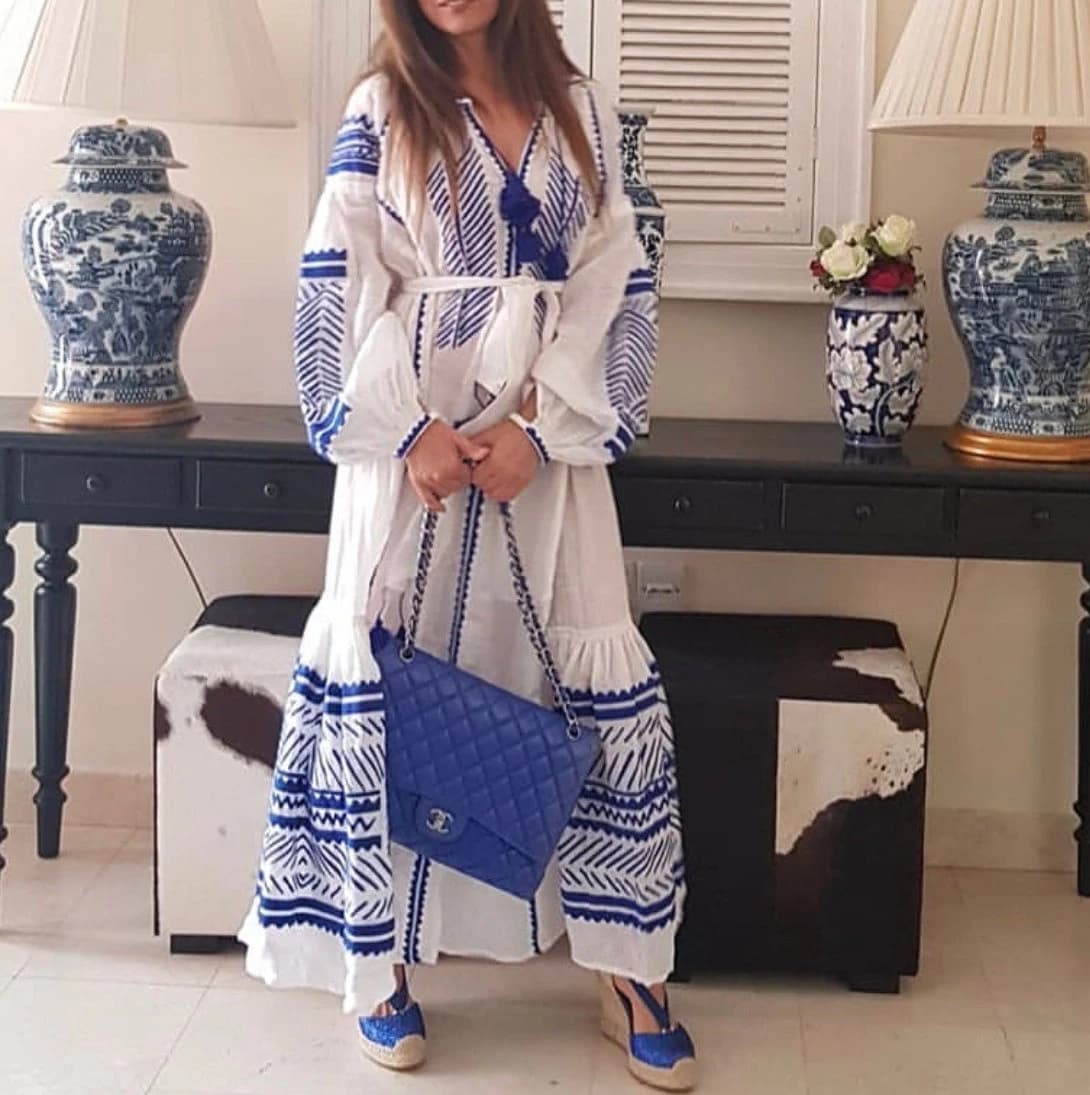 Bodrum embroidered white dress Linen kaftan abaya Fashion boho ukrainian wedding outfit