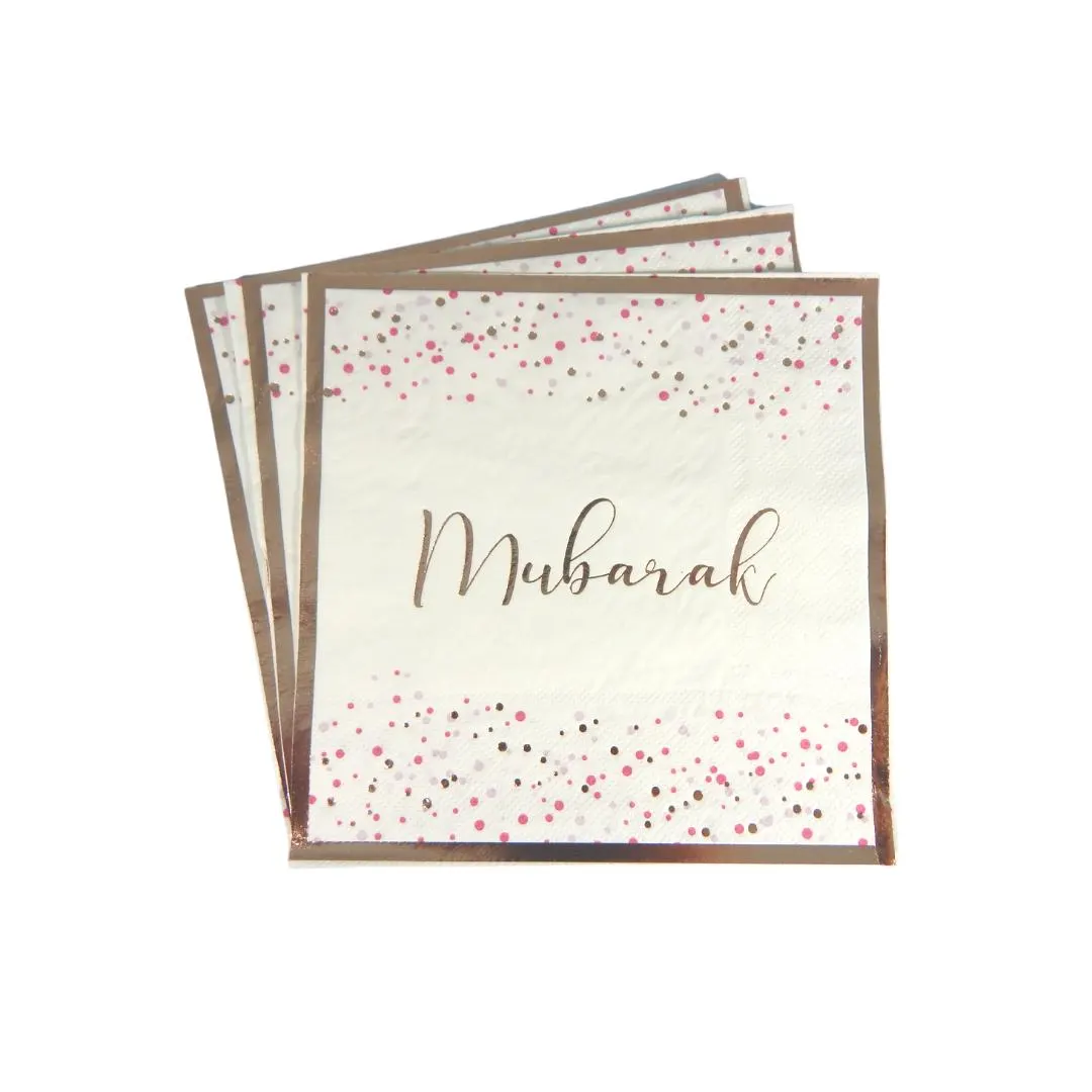 Mubarak Confetti Party Napkins 20pk - White & Rose Gold Mubarak Decor Congratulation Bridal Shower Party Decor Engagement Desi Wedding Nikah - image 3