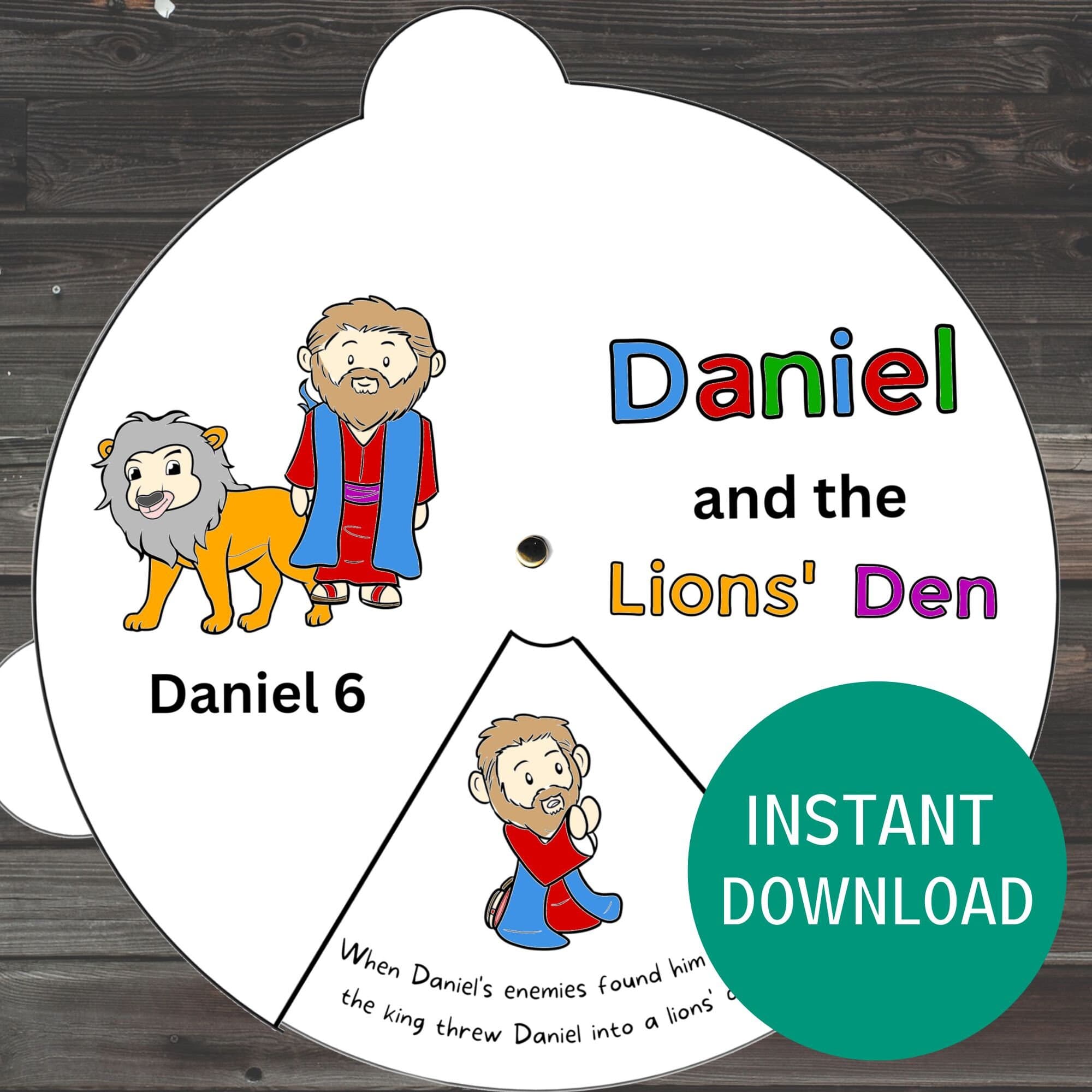 Daniel and the Lions’ Den Coloring Wheel, Printable Sunday School Craft, Kids Bible Study, Scripture Activity