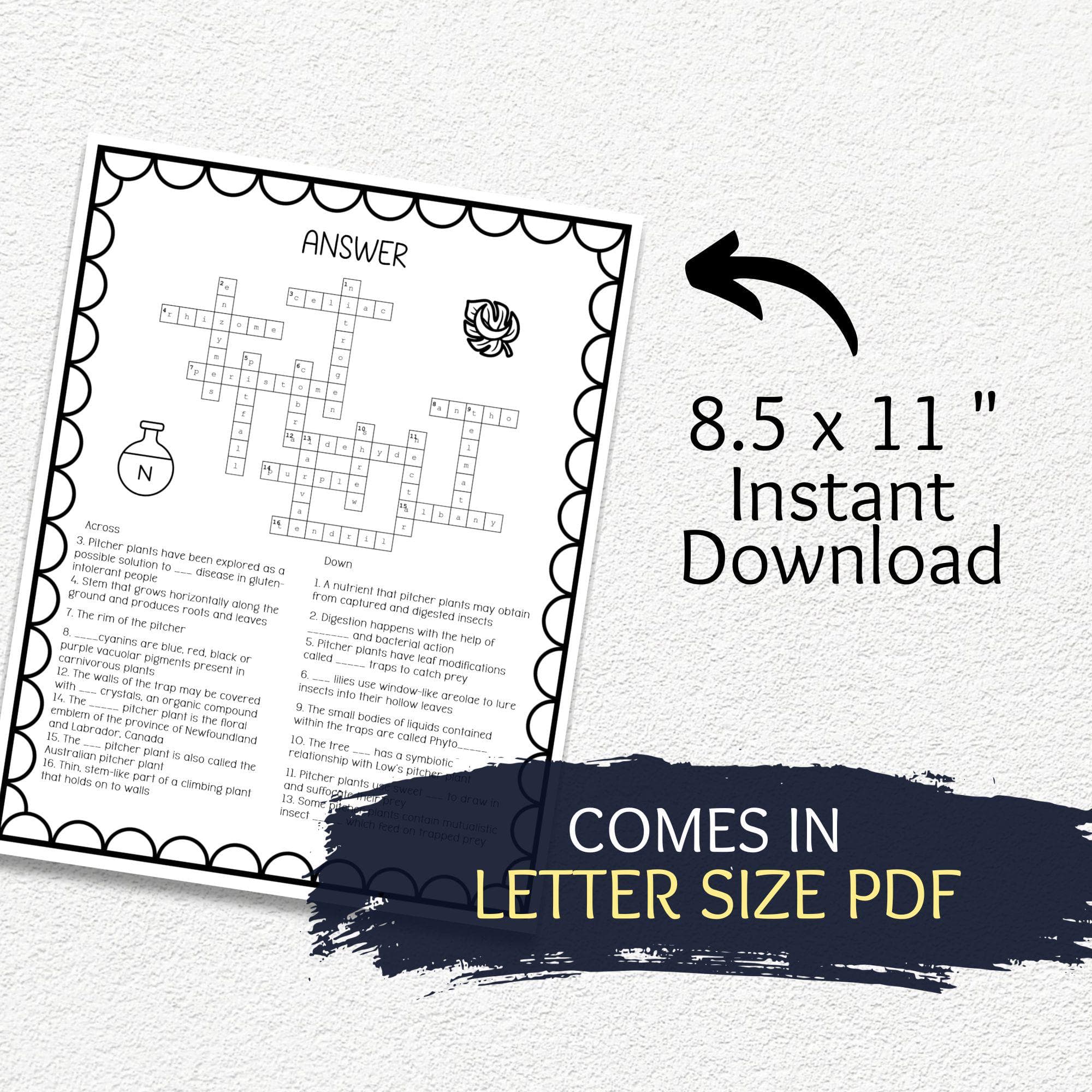 Pitcher Plants Crossword Puzzle, Printable Science Adaptations Bell Ringer, Biology Lesson - image 5