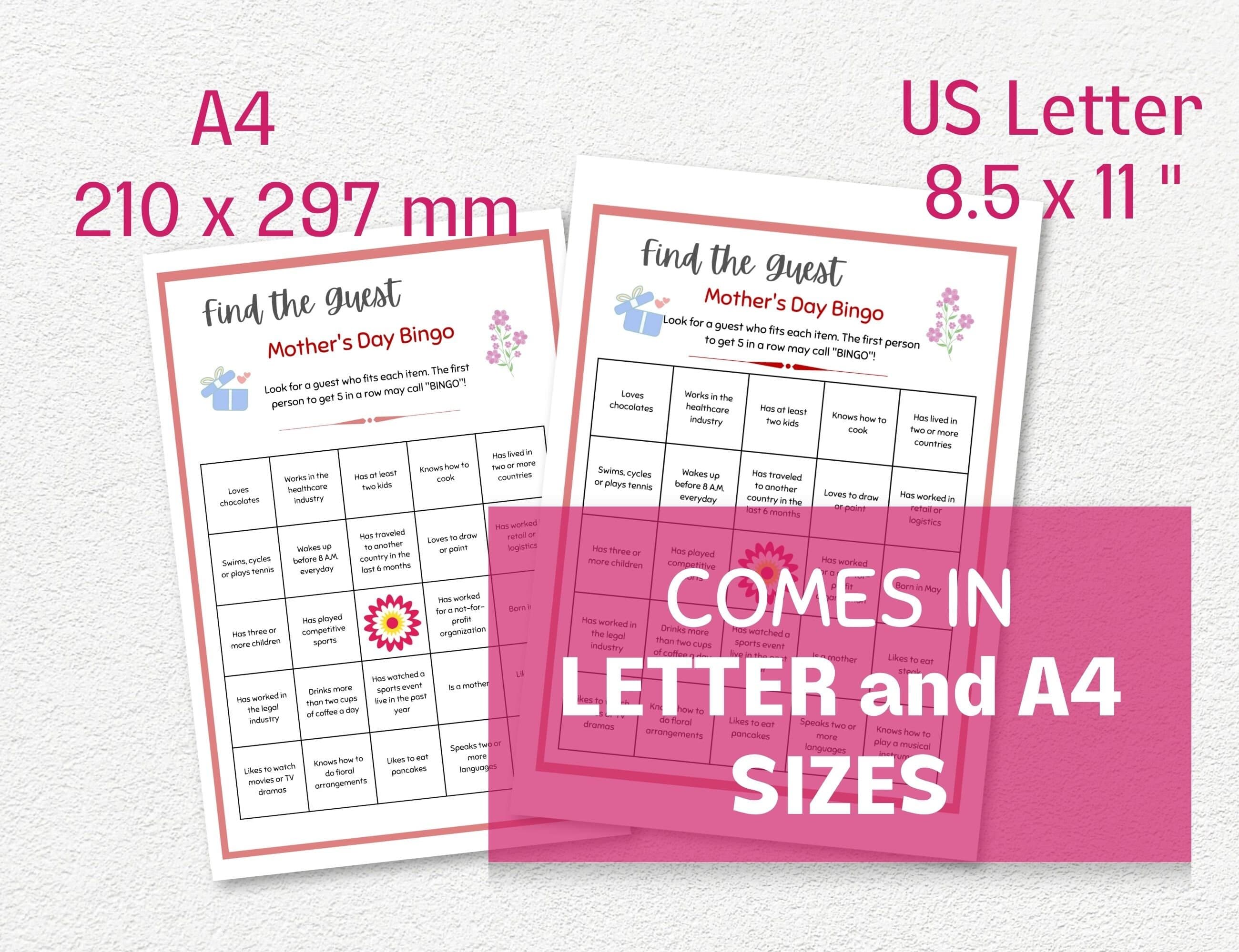 Mother’s Day Bingo Printables, Find the Guest Game in Letter and A4 Sizes - image 3