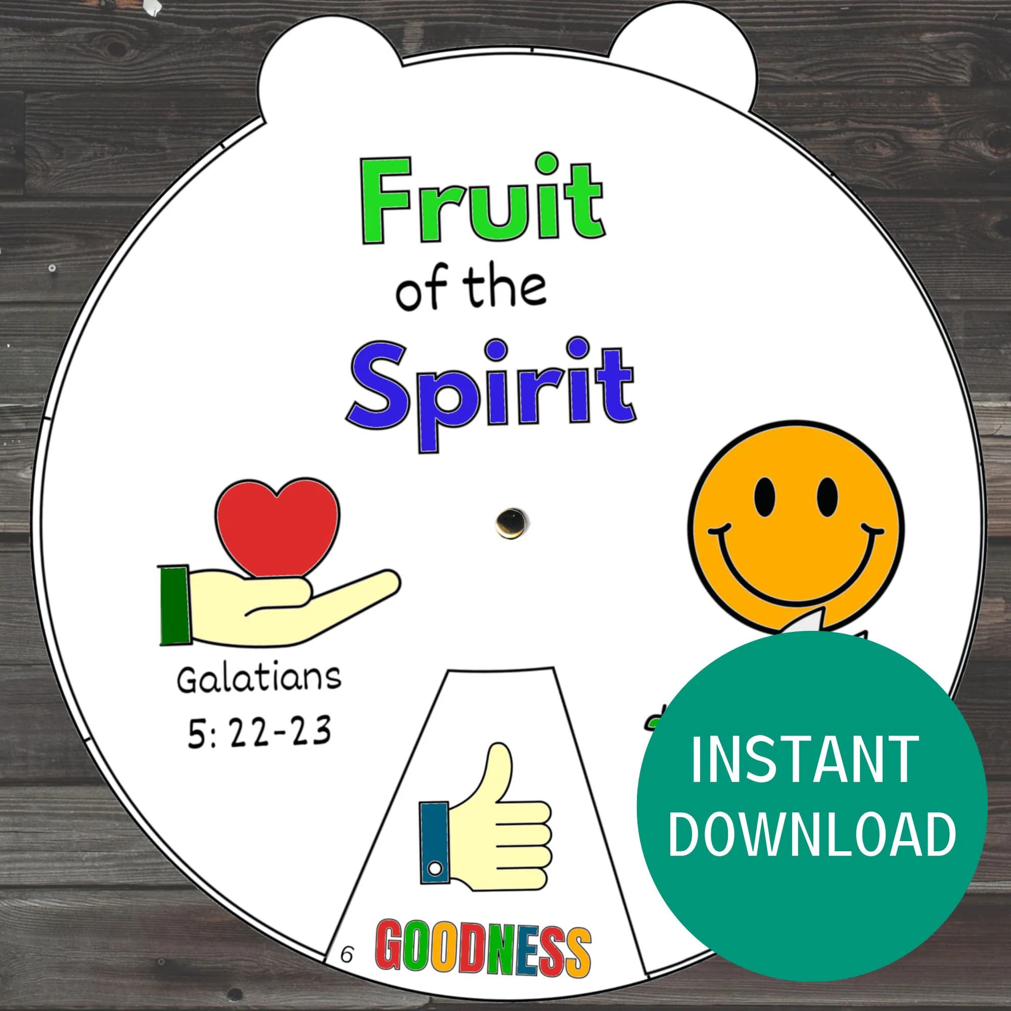 Fruit of the Spirit Coloring Wheel, Printable Sunday School Craft, Kids Bible Lesson, Scripture Activity