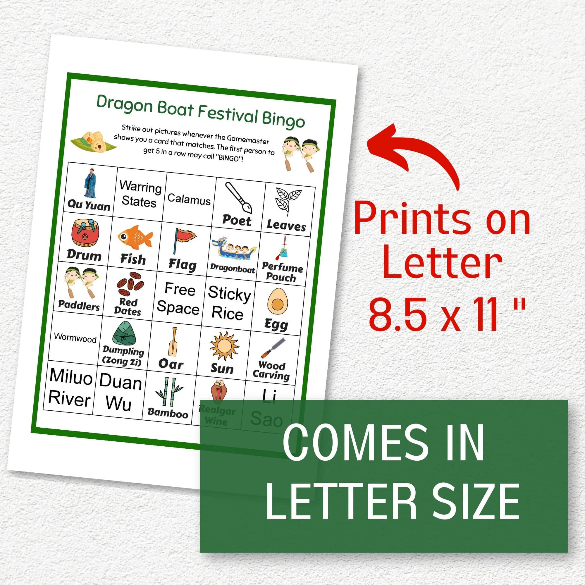 Dragonboat Festival Bingo, 50 Printable Bingo Cards PDF, Duan Wu Jie Game, Chinese Holiday Activity for Kids - image 3
