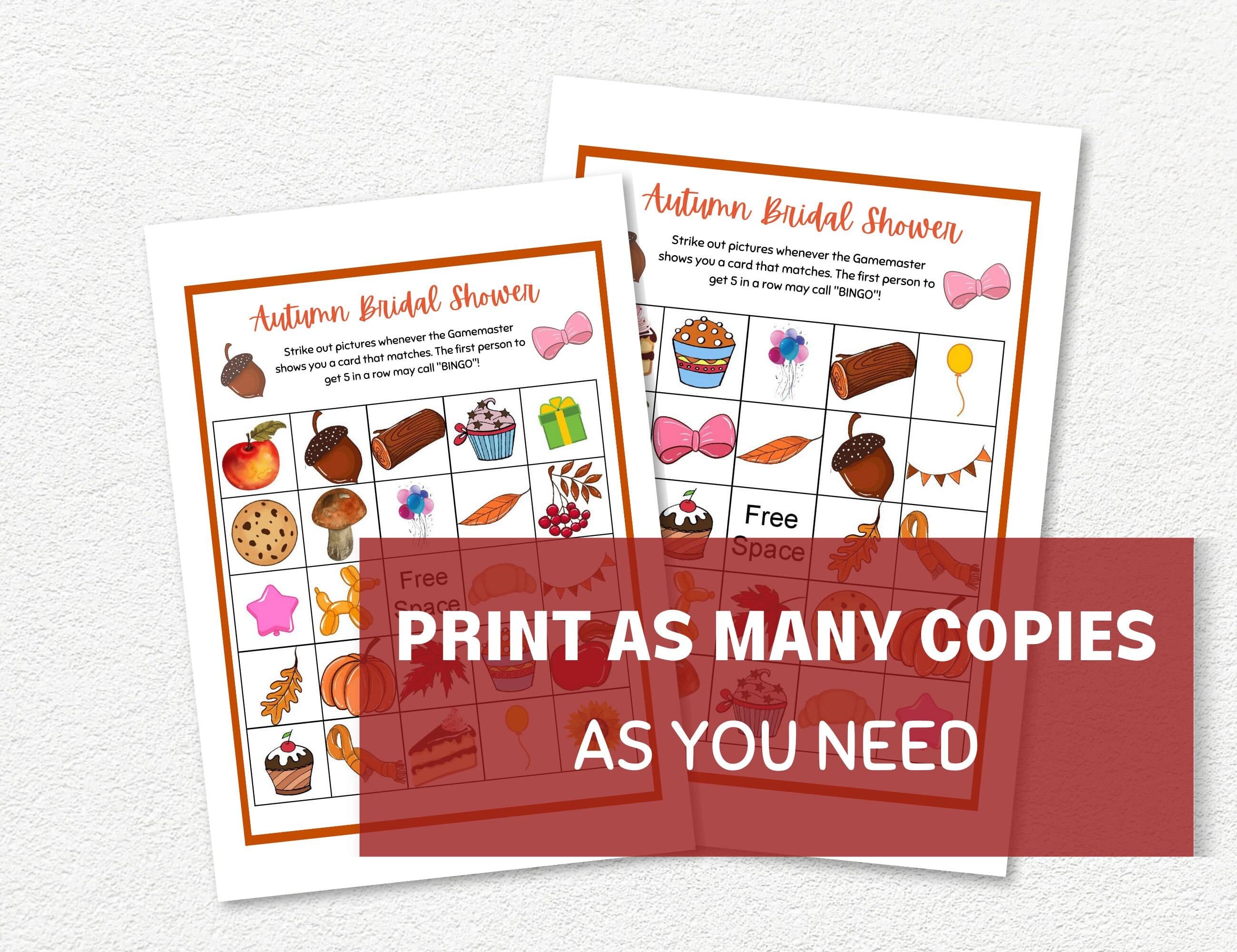 Autumn Bridal Shower Games Printable, 25 Cards Fall Bridal Shower Games - image 5