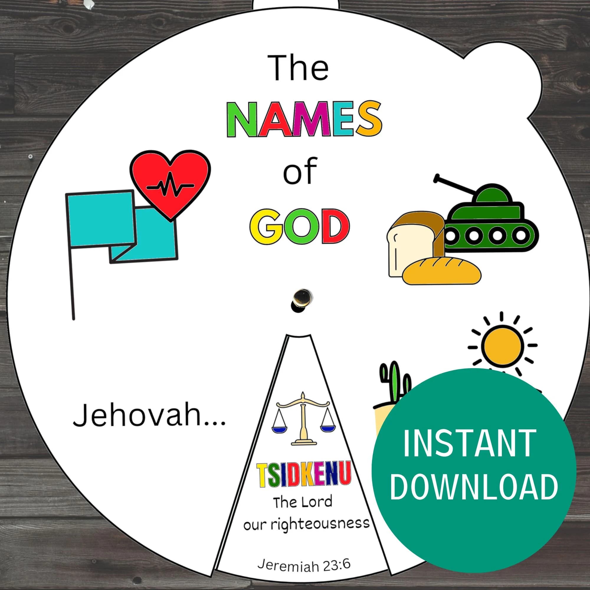 Names of God Coloring Wheel, Sunday School Craft Printable, Kids Bible Lesson, Scripture Activity
